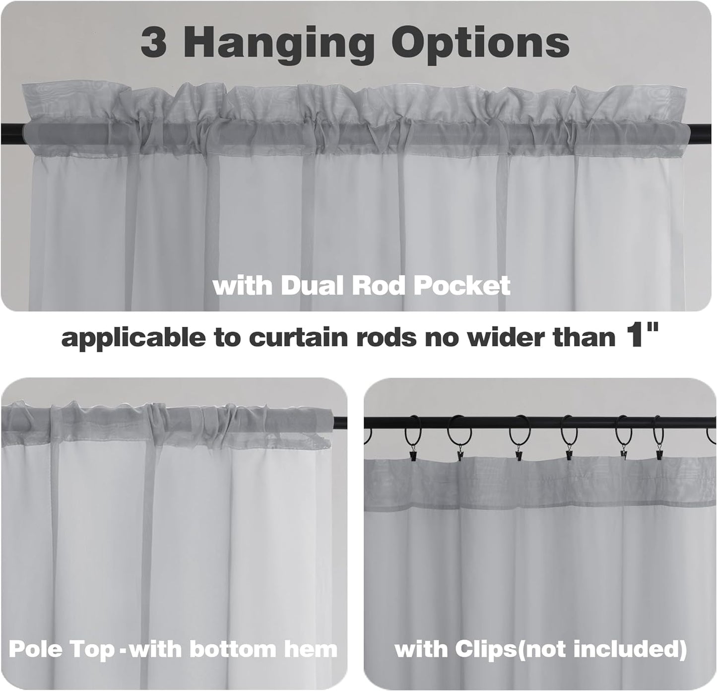 Chyhomenyc Light Grey Sheer Curtains 54 Inch Long 2 Panels, Light Filtering Rod Pocket Voile Short Curtains Drapes for Living Room Bedroom Small Windows, 42Wx45L Inches