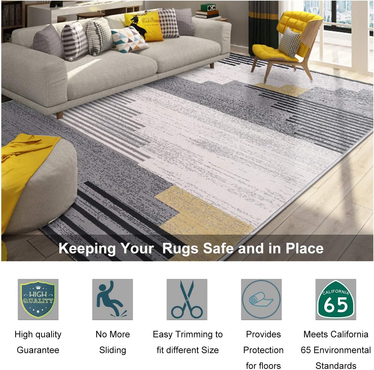 Non Slip Rug Pad Grippers - 4x6, 1/8" Thick, (Felt + Rubber) Double Layers Area Carpet Mat Tap, Provides Protection and Cushioning for Hardwood or Tile Floors