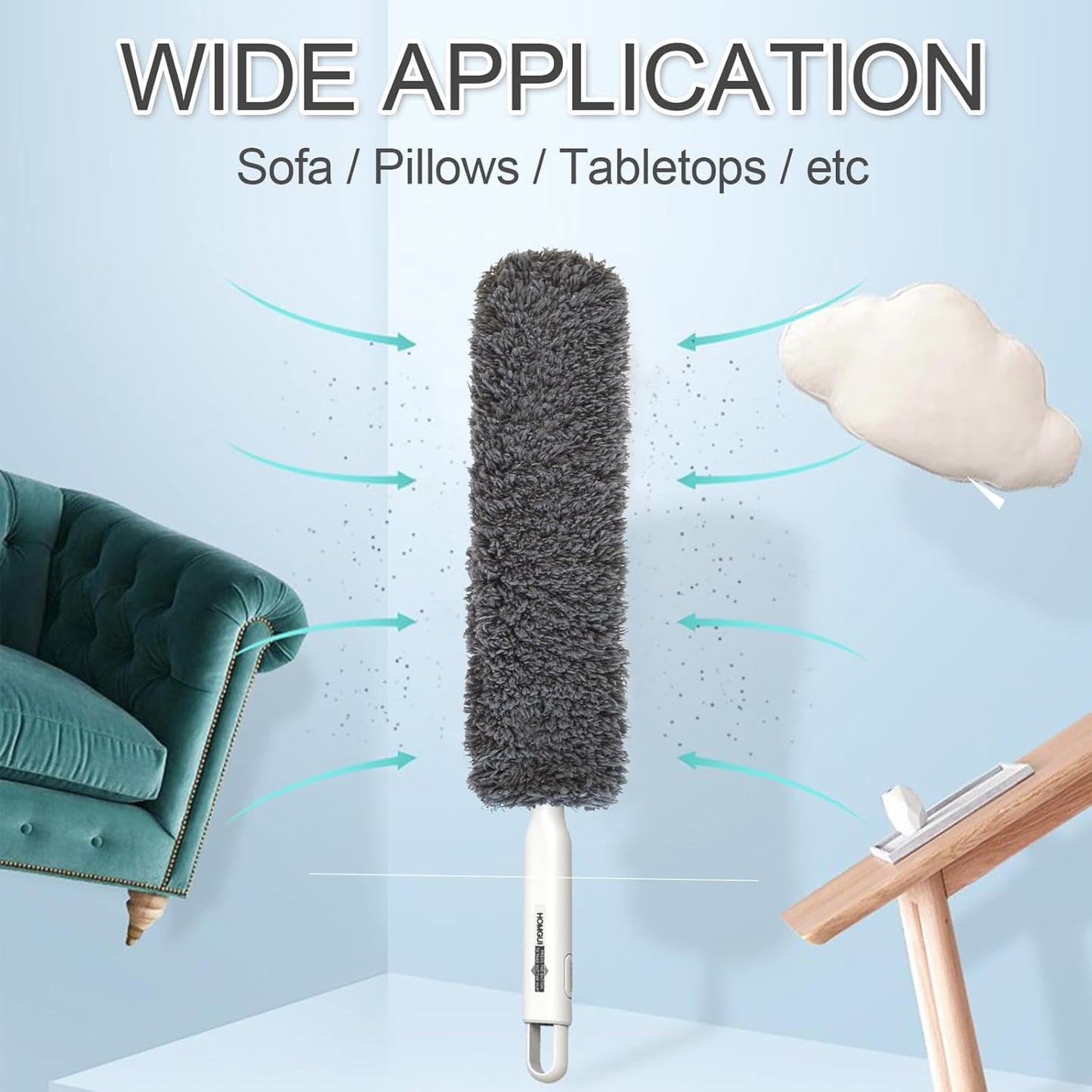 Microfiber Duster, Dusters for Cleaning, Hand Duster with Washable Head, Feather Dusters for Cleaning Cobweb, Blinds, Furniture, Cars-Gray