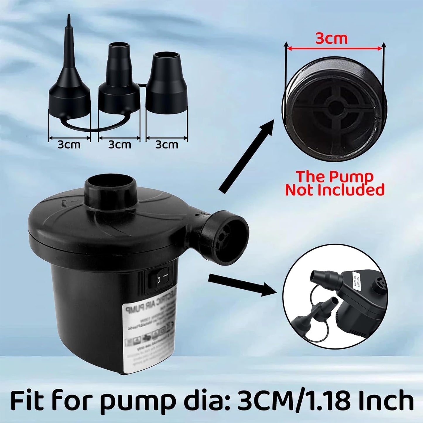2Set of 3 Sizes Air Pump Replacement Nozzles,Air Pump Nozzles for Inflatables,Plastic Nozzle Head Air Pump Accessory Adapter for Inflatables for Partial Air Bed,Air Mattress