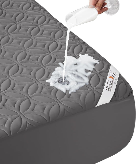 BEDLORE Waterproof Mattress Protector, Full Size Mattress Pad with Deep Pocket 6"-15" Depth, Soft Dirt-Proof Double Bed Mattress Cover for Bedroom, College Dorm, Hotel (Gray)