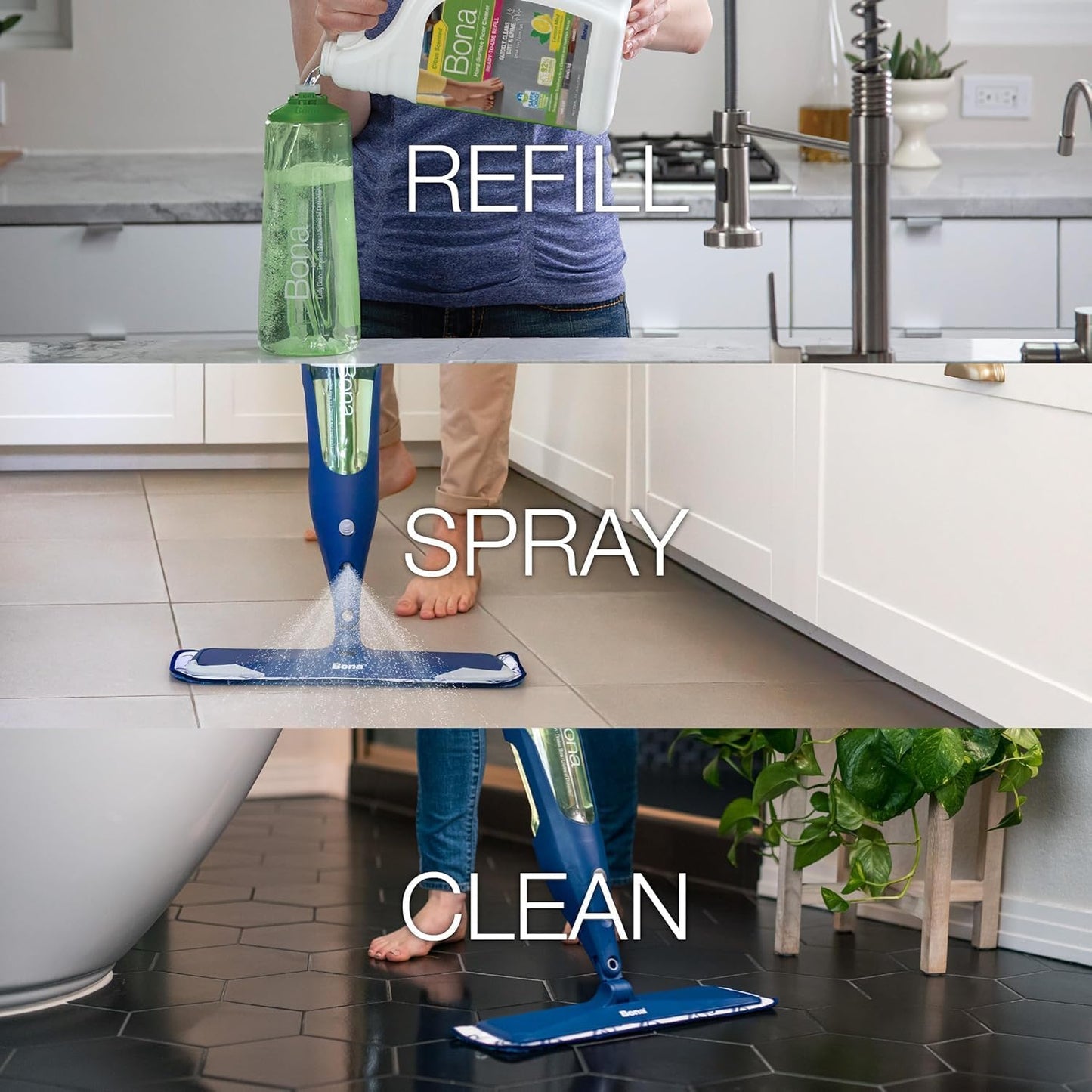 Bona Multi-Surface Floor Cleaner Refill - 128 fl oz - Lemon Mint - Residue-Free Floor Cleaning Solution refill for Spray Mop and Spray Bottles - For Use on Stone, Tile, Laminate, and Vinyl Floors