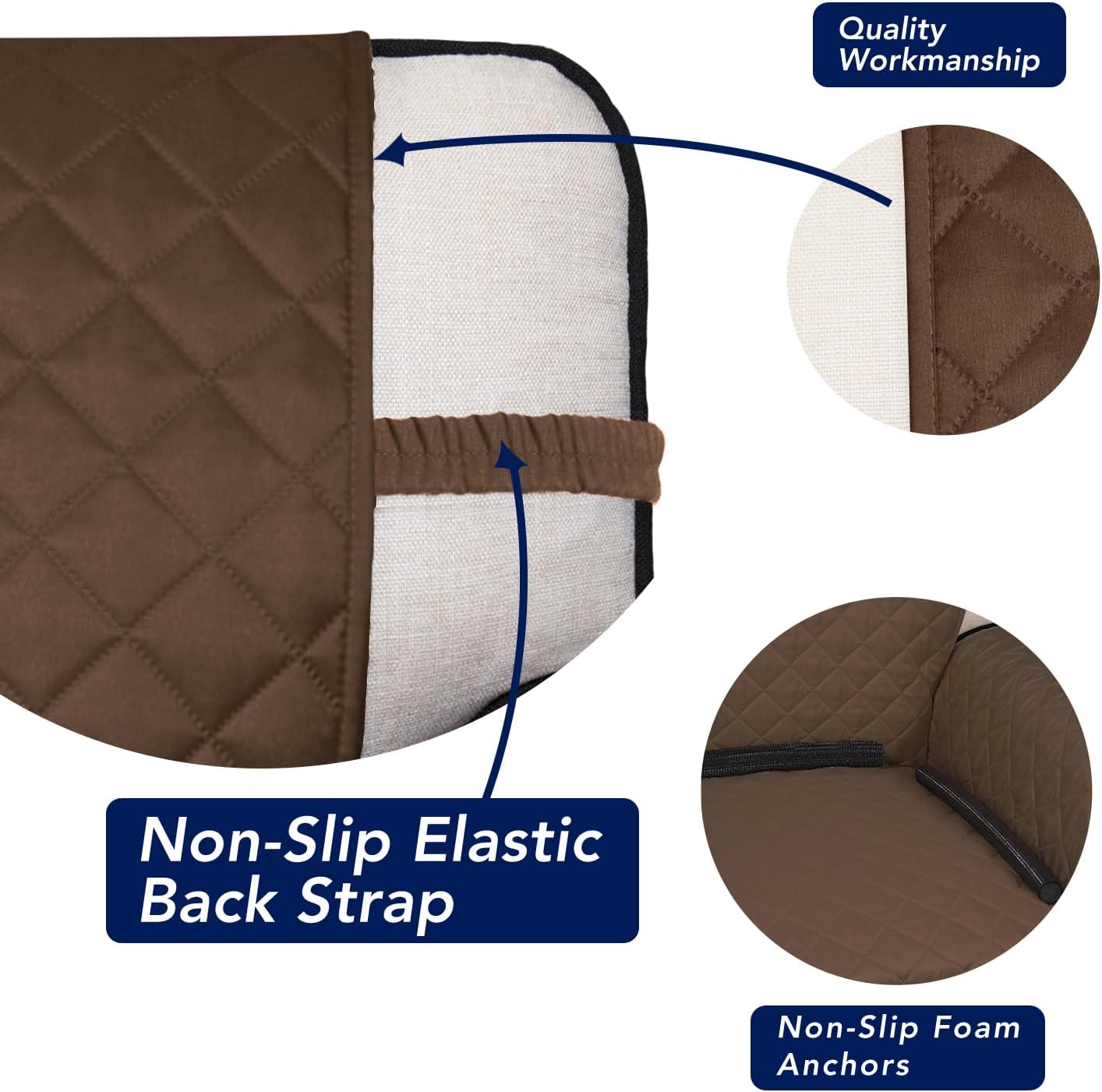 PureFit Reversible Quilted Sofa Cover, Water Resistant Slipcover Furniture Protector, Washable Couch Cover with Non Slip and Elastic Straps for Kids, Dogs, Pets (4 Seater Sofa, Coffee/Ivory)
