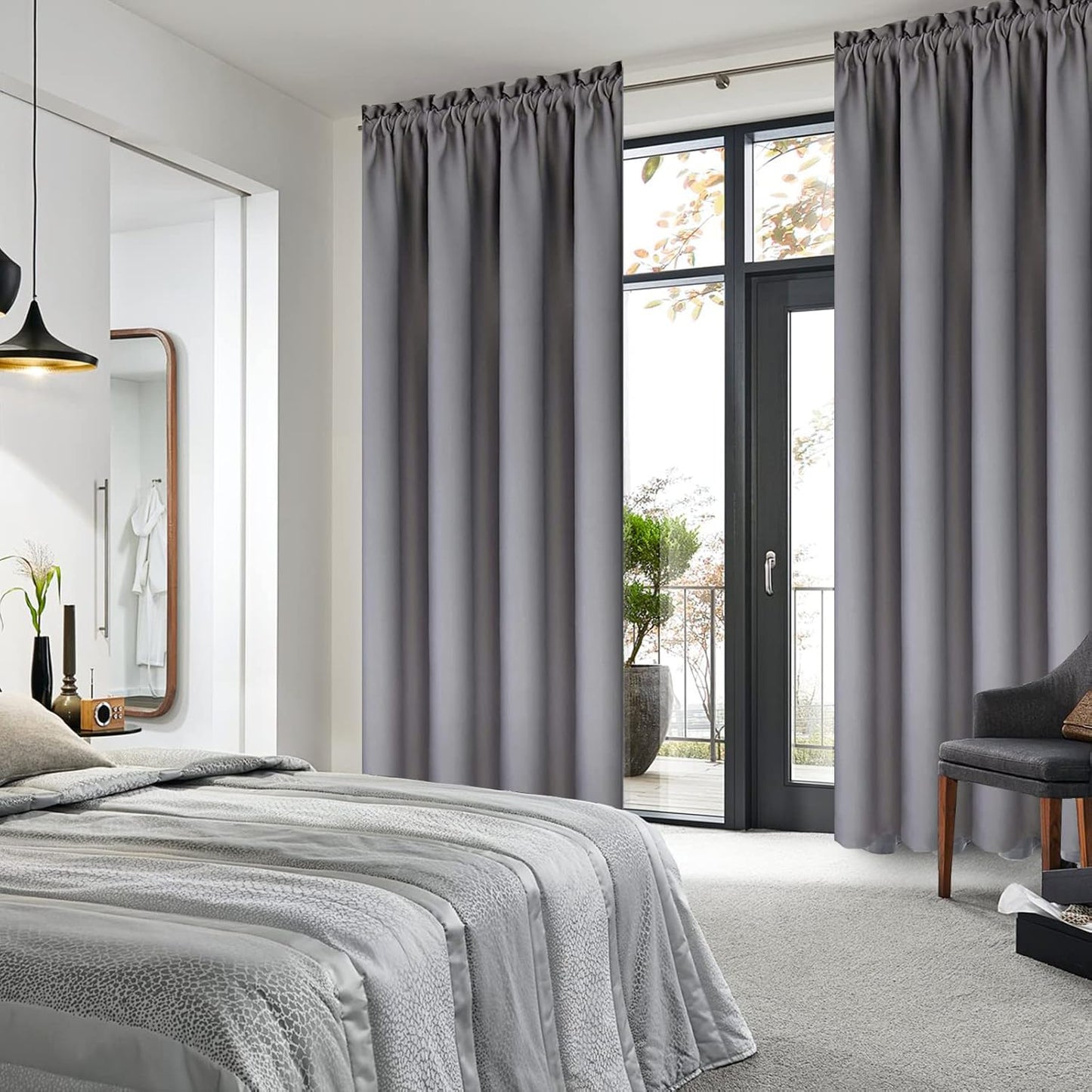 DWCN Short Grey Blackout Curtains for Small Window, Thermal Insulated Energy Saving Room Darkening Curtains for Kitchen/Bedroom (W42 x L36 inch, Set of 2 Panels, Top of Rod Pocket)