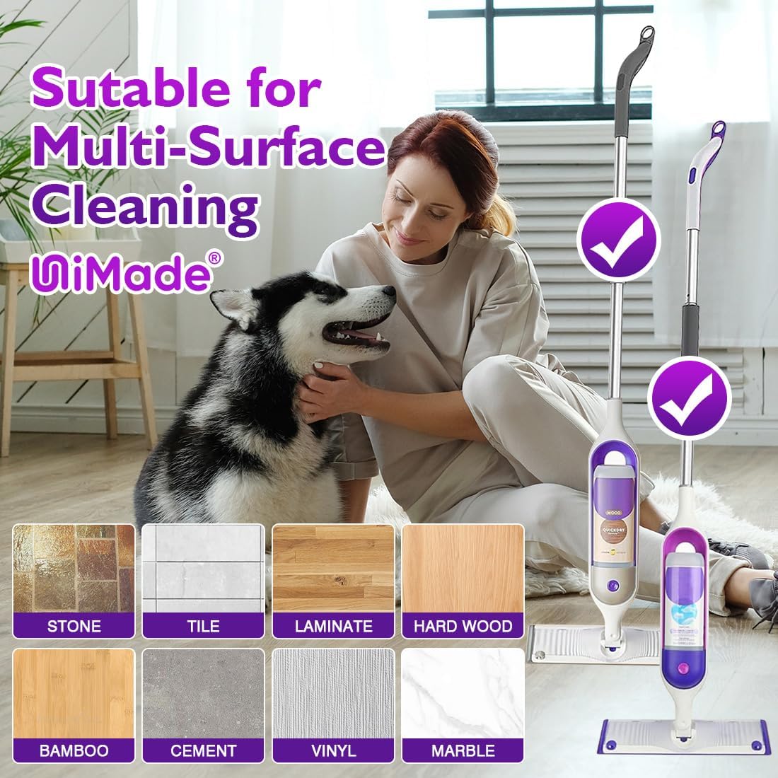 Reusable Mop Pads for Swiffer PowerMop, 8 Pack Microfiber Mop Pad Refill with Scrubber Strips for 13''-15'' SprayMop, Washable Mop Pads Use for Most Floor Types, Designed for Pets - Blue