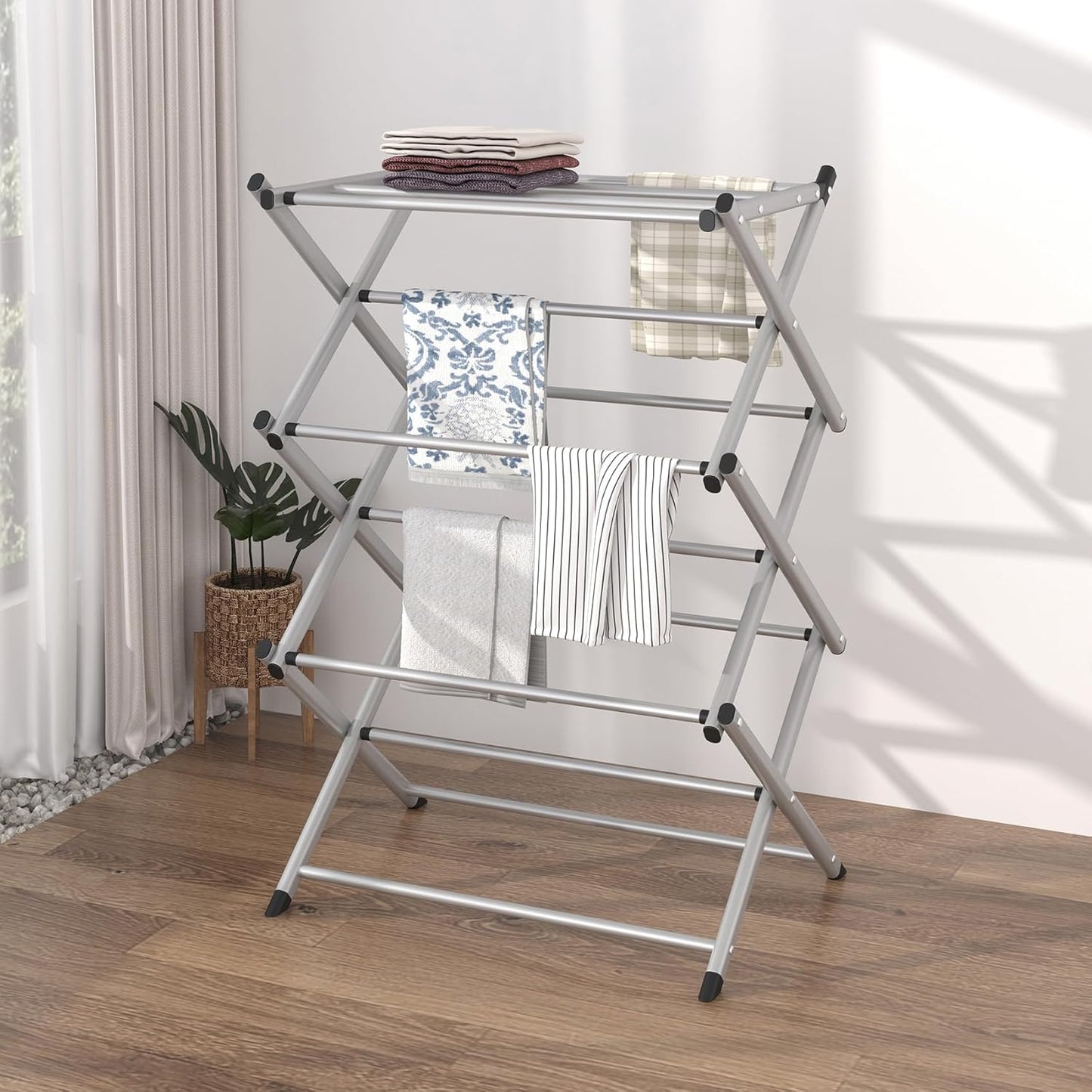 Household Indoor Folding Clothes Drying Rack, Dry Laundry and Hang Clothes,Towel Rack (Silver Gray) for Storage