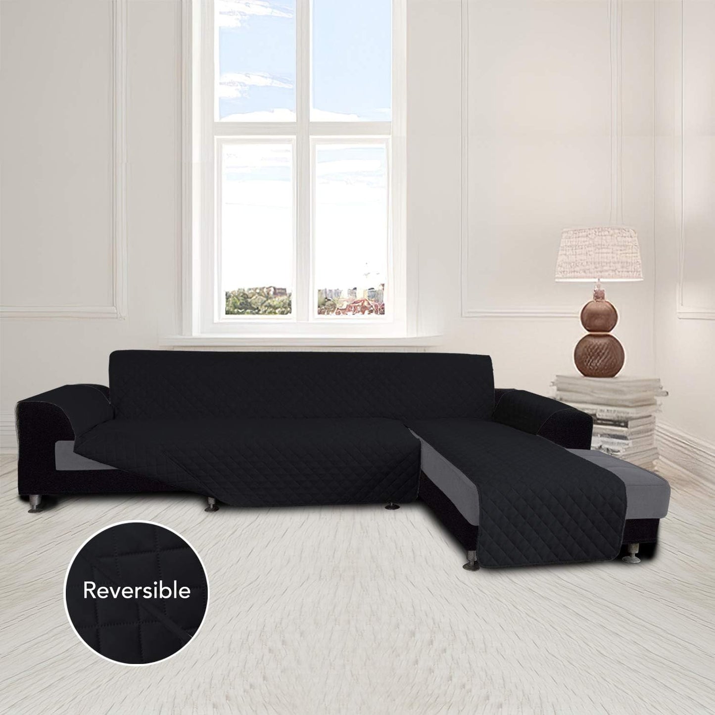 Easy-Going L Shape Sofa Slipcover - Reversible Sectional Couch Cover - Furniture Protector for Pets & Kids (Small, Black/Black)