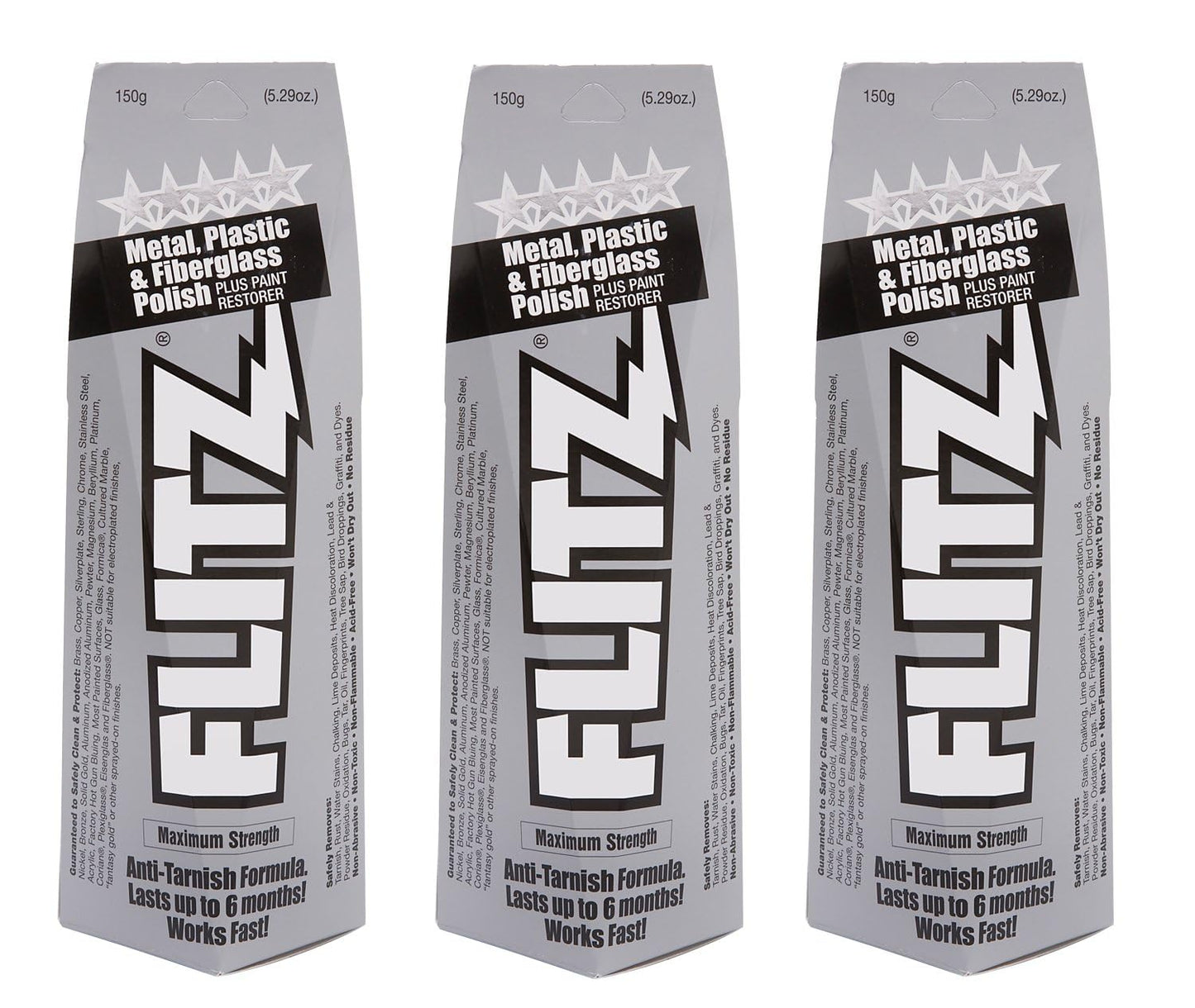 Flitz Multi-Purpose Metal Polish Paste - 5.29oz Tube of USA-Made Chrome Polish - Works on Stainless Steel, Aluminum, Plastic, Jewelry and Cars - Non-Abrasive Cleaner & Rust Remover (3 Pack)