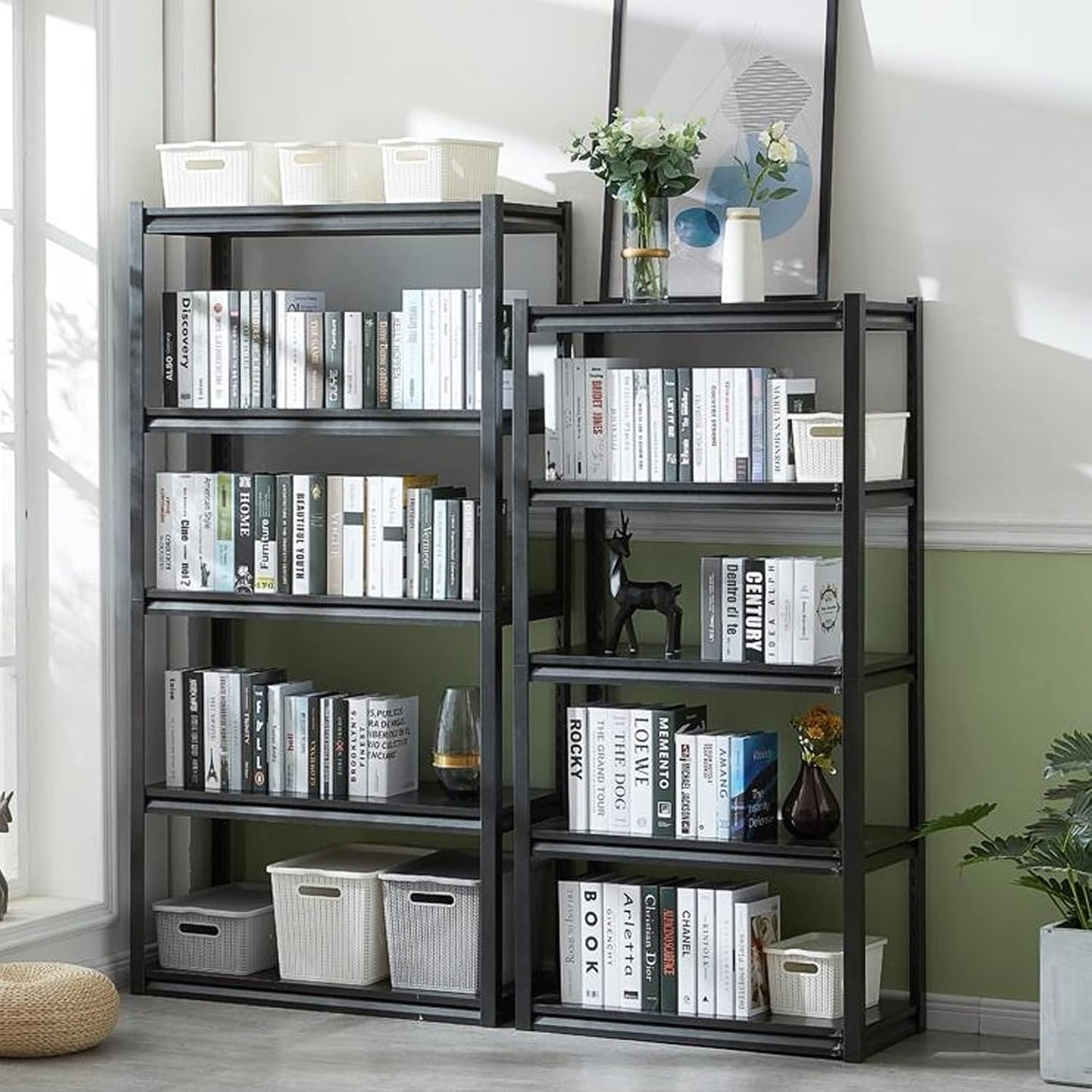 63" H Heavy Duty Garage Shelving, Metal Storage Shelves, Adjustable 5 Tier Metal Shelving Unit, Industrial Utility Rack for Garage, Warehouse, Workshop, 16" D×31.5" W×63" H, Black
