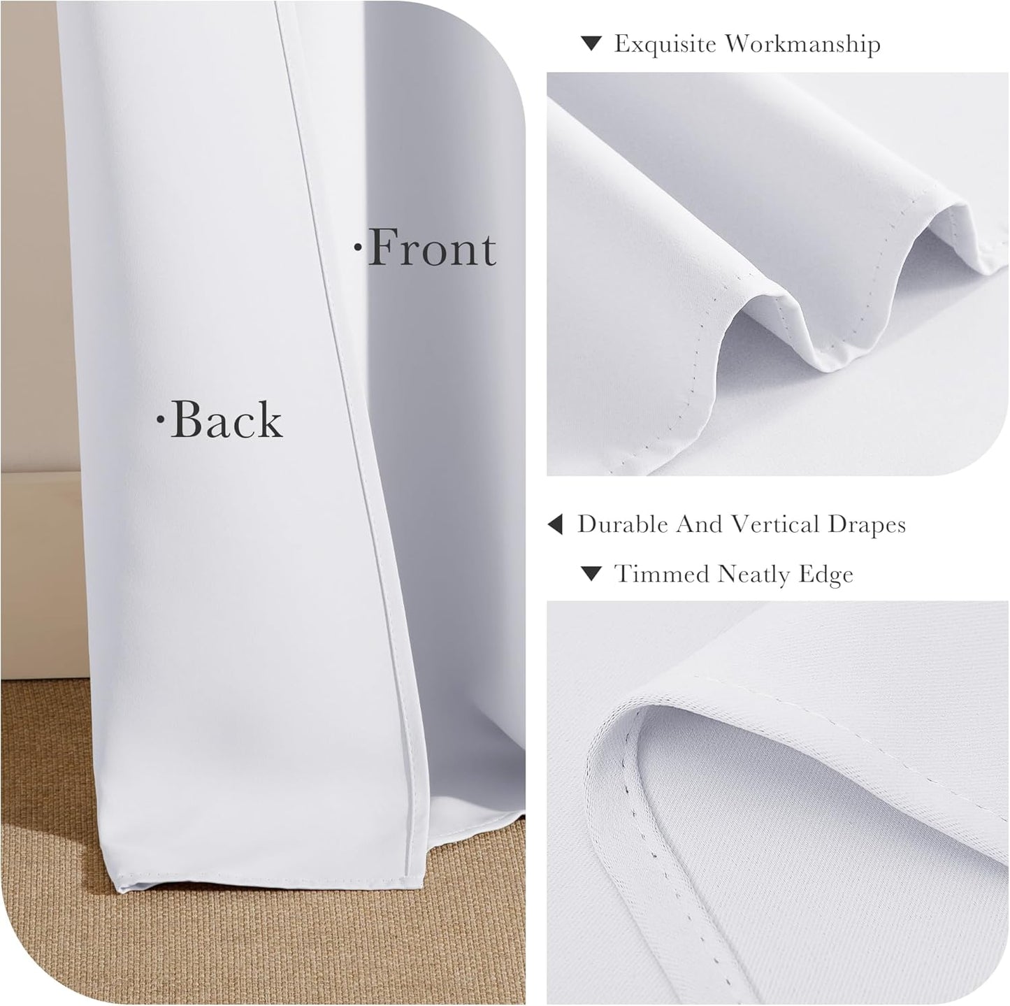 PONY DANCE Curtains White Short - Home Decor Panels Elegant Chrome Window Treatments Match with Draperies Draperies for Kitchen & Bedroom, 42 by 54 Inches, Pure White, 2 PCs