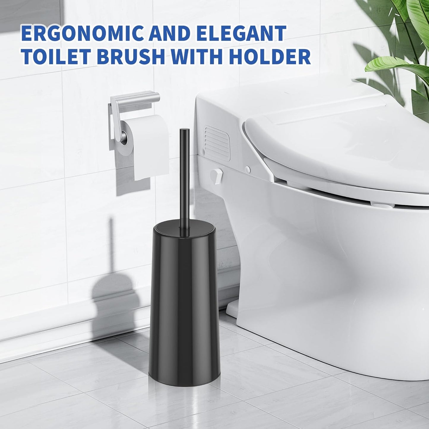 Toilet Brush and Holder, 2 Pack Toilet Brush Stainless Steel, Toilet Bowl Brush for Bathroom Toilet-Ergonomic, Elegant,Durable (Black)