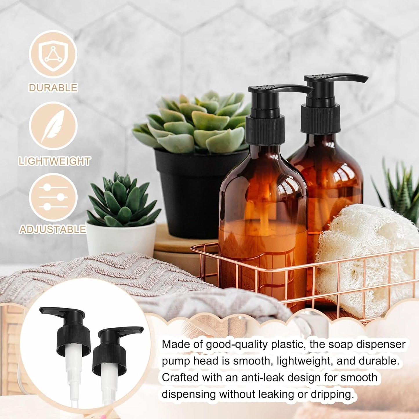 uxcell 8 Pcs Soap Dispenser Pump Heads Soap Dispensers Top Pumps Replacement Switch Pumphead for Standard 24/413 Neck Size Lotion Shampoo Bottle, Black