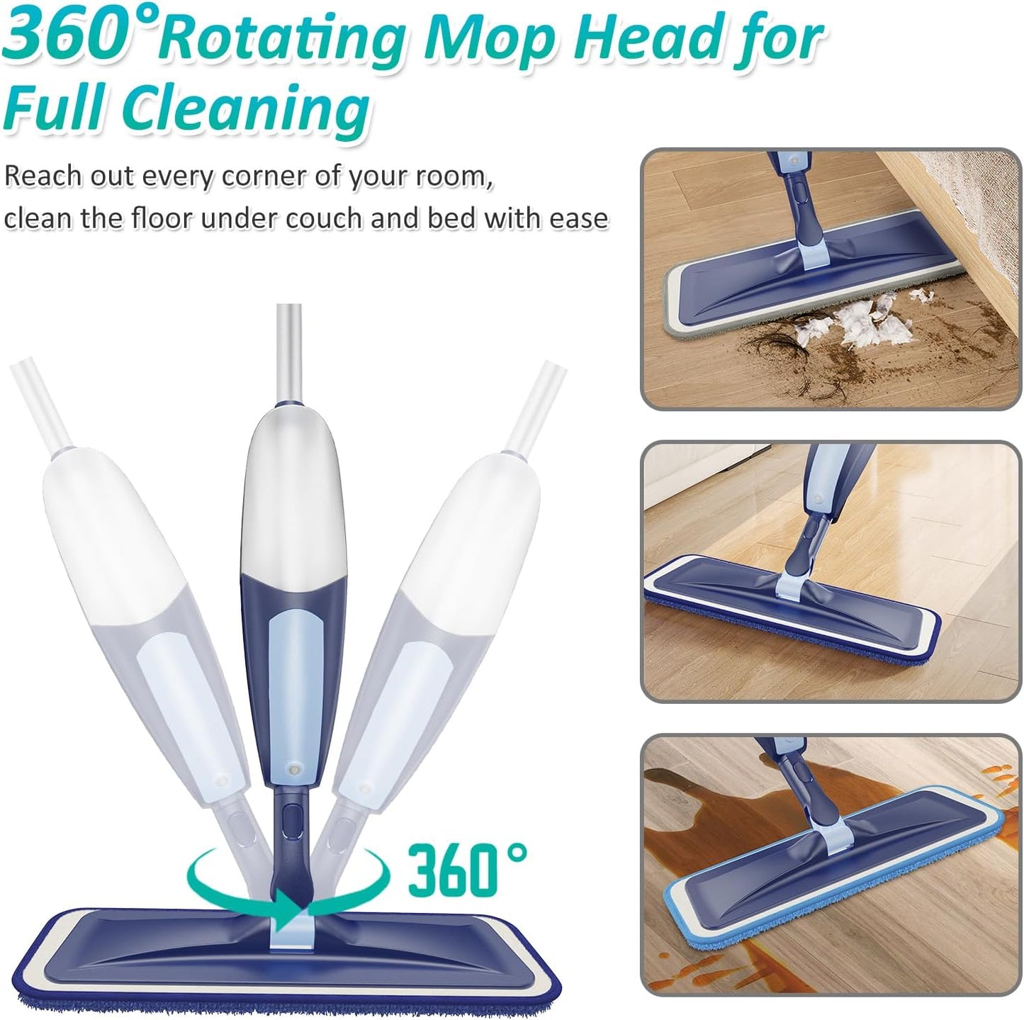 Spray Mops for Floor Cleaning, TRAV-ROUND Microfiber Wood Floor Mop with 3 Reusable Washable Pads Fit for Swiffer Powermop for Dry Dust Wet Cleaning on Hardwood Laminate Wood Ceramic Vinyl Tile