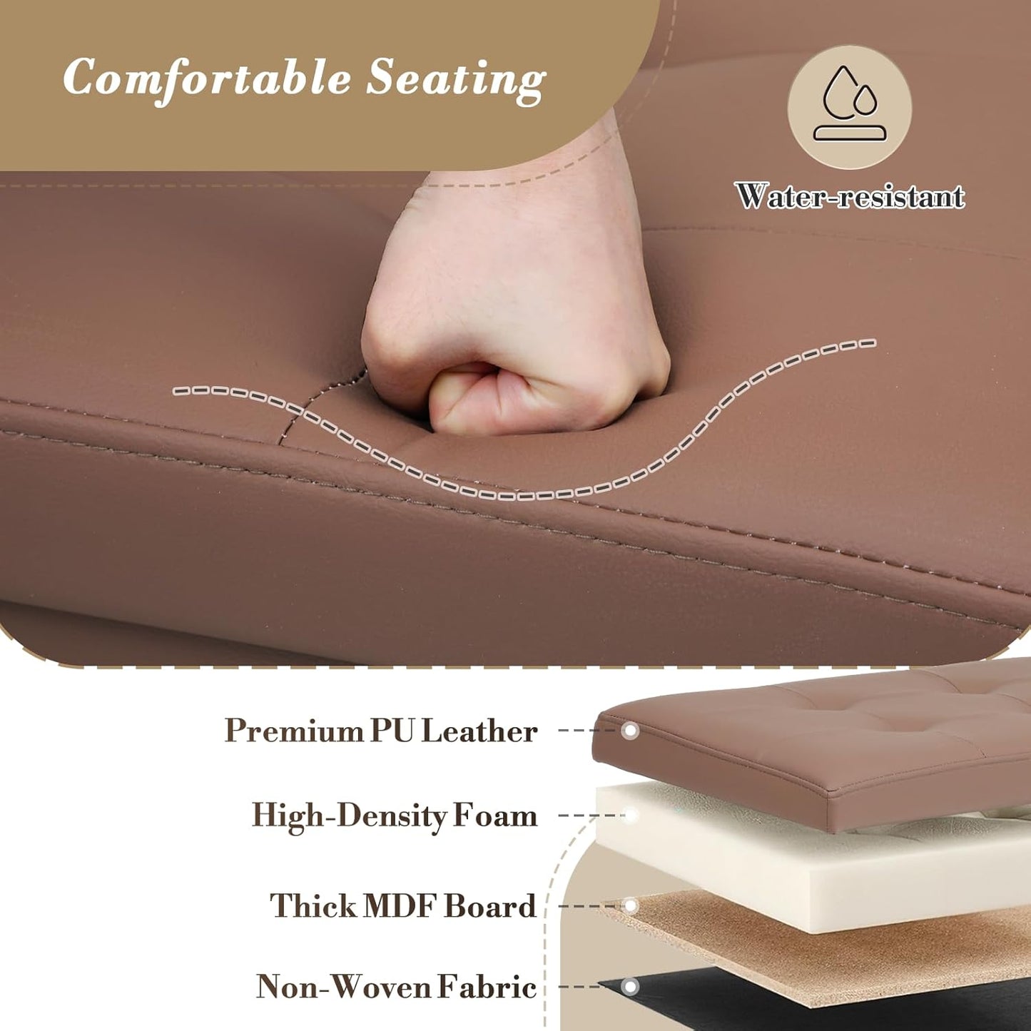 Athena Collection 30" Storage Ottoman Bench Folding Bench with 90L Hidden Storage, Large End of Bed Bench PU Leather Foot Rest Stool Chest with Flipping Lid for Living Room, Bedroom, Entryway, Brown