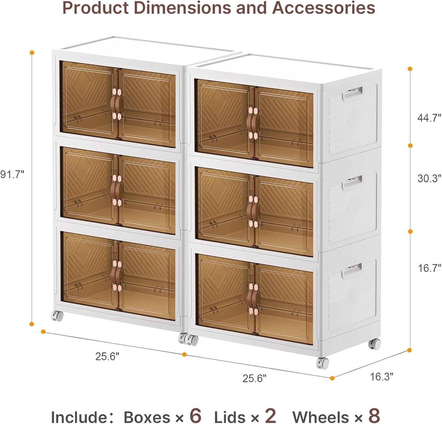 Extra Large Stackable Storage Bins with Lids & Wheels & Door, 672QT-112QT/28GAL*6Pack Foldable Collapsible Closet Organizers, Plastic containers drawers for bedroom Dorm