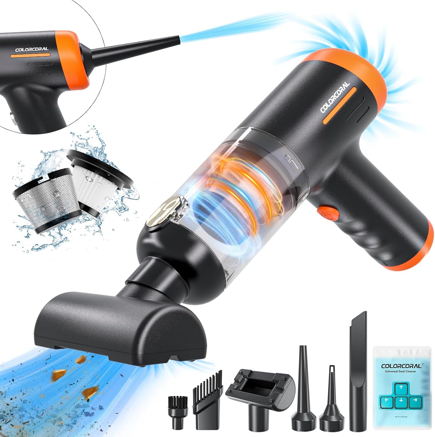 COLORCORAL Handheld Vacuum Cordless Rechargeable 16000Pa High Power Car Vacuum Portable with Brushless Motor, 4 in 1 Portable Vacuum Cleaner with Cleaning Gel for Home, Car and Office