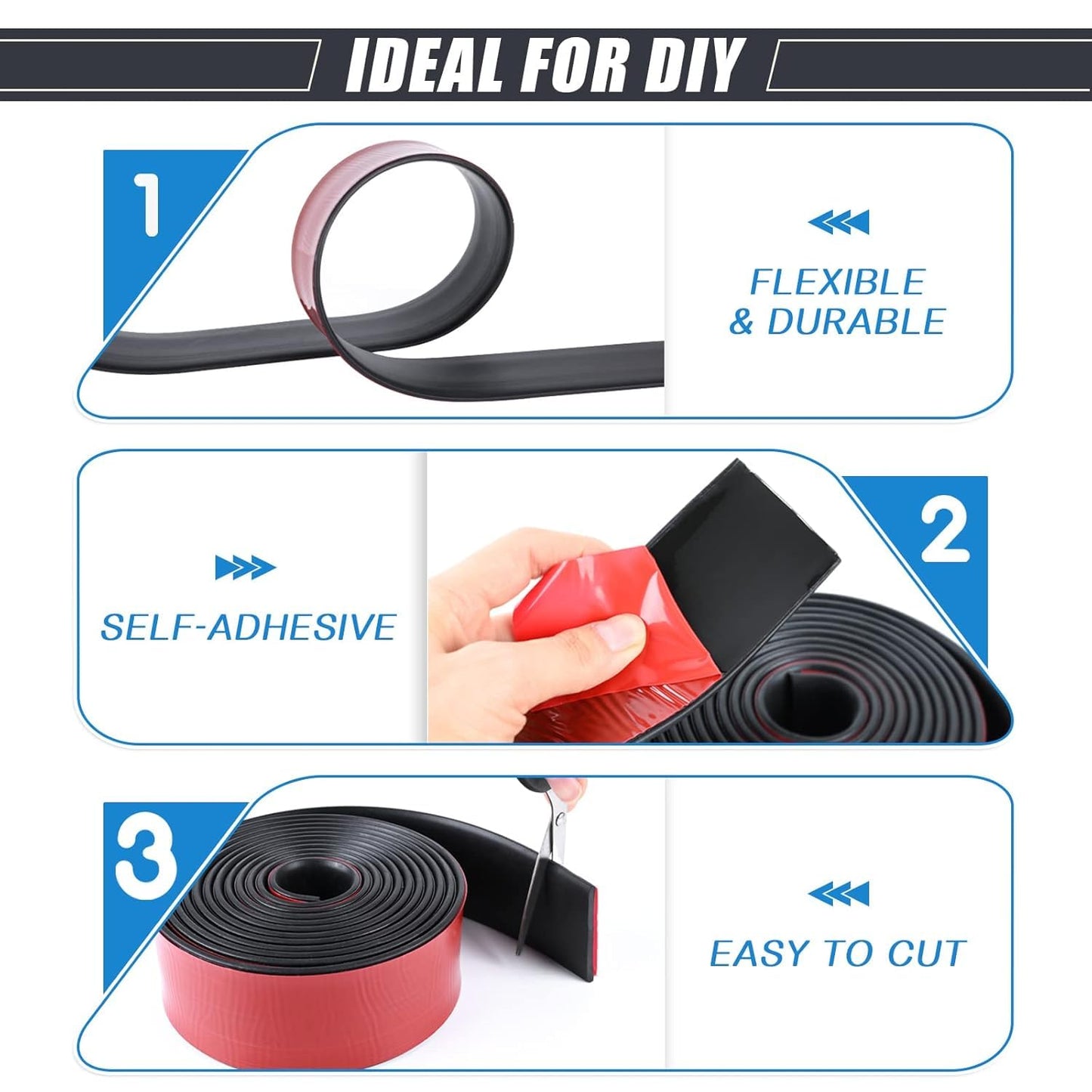 Neoprene Rubber Strips Self Adhesive Sheets, Rolls & Strips with Adhesive Backing Rubber Pads Self Stick Seal Gasket Tape for Matting Padding - 3" Wide x 1/5" Thick x 10' Long