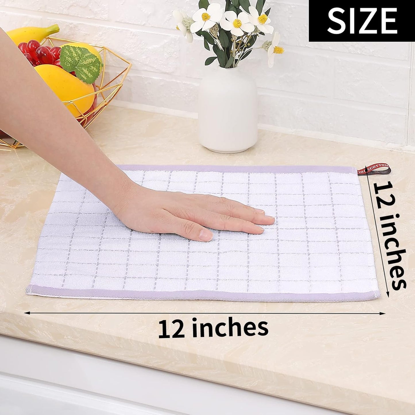 Homaxy 100% Cotton Terry Kitchen Dish Cloths, Ultra Soft and Absorbent Dish Towels for Kitchen, Suitable for Drying and Washing Dishes, 6 Pack, 12 x 12 Inches, White