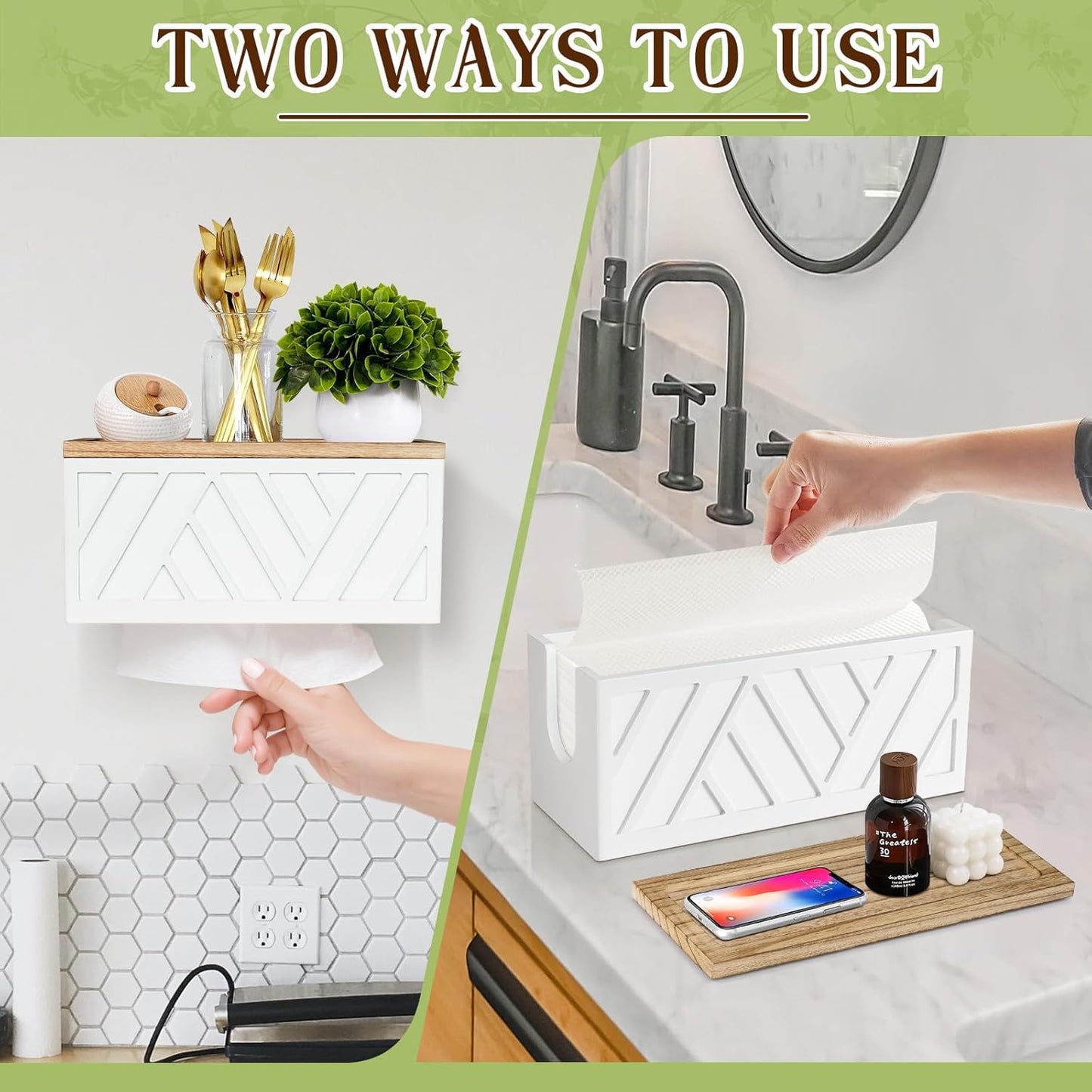 Paper Towel Dispenser Wall Mount, Paper Towel Holder Wall Mounted with Lid, Solid Wood Commercial C-Fold, Z-Fold, Trifold Hand Paper Towel Holder Dispenser Hand Towel Holder for Bathroom Kitchen Decor