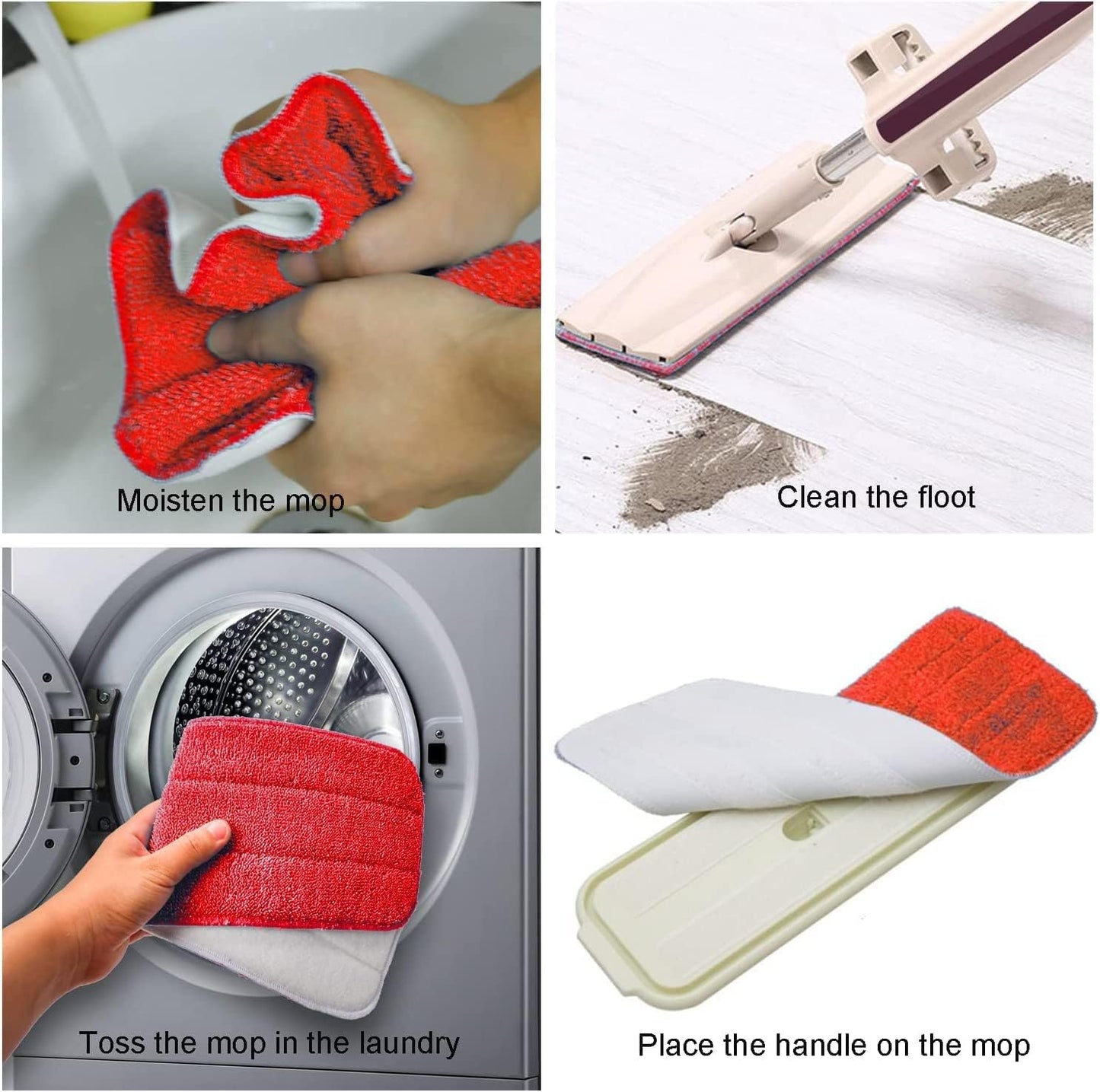 Microfiber Mop Pads, 18x 6 Inch Reusable and Washable Spray Mop Pads, Wet and Dry Household Mop Pad Replacement, Set of 12(Red)
