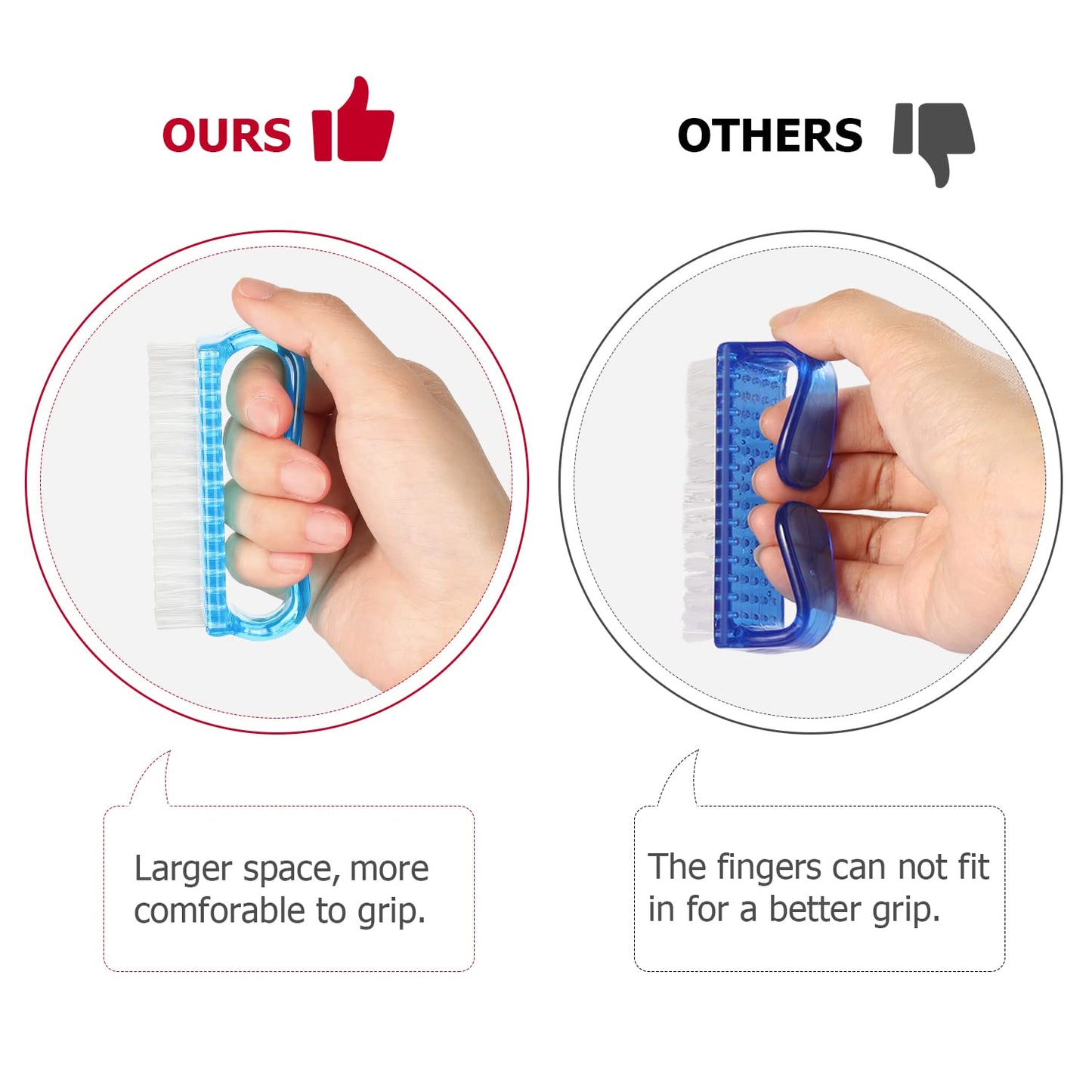 Handle Grip Nail Brush, Hand Fingernail Brush Cleaner Scrubbing Kit Pedicure for Toes and Nails Men Women (4 Pack)