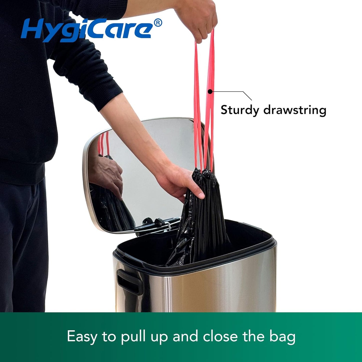 Ultra Strong 30 Gallon Trash Bags, Unscented 120 Count Drawstring Garbage Bags, Pre-Separated, Eco-friendly Materials, Leakproof, Sturdy, Black