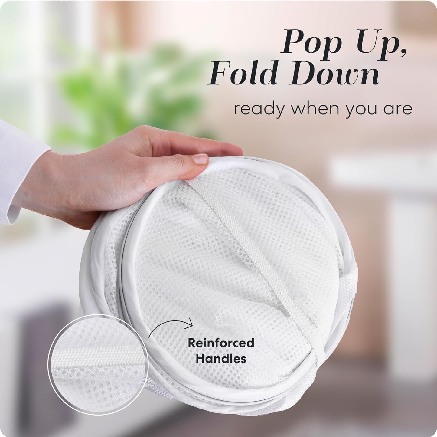 Handy Laundry Collapsible Mesh Pop Up Hamper with Wide Opening and Side Pocket - Breathable, Sturdy, Foldable, and Space-Saving Design for Clothes and Storage (White | 2-Pack)