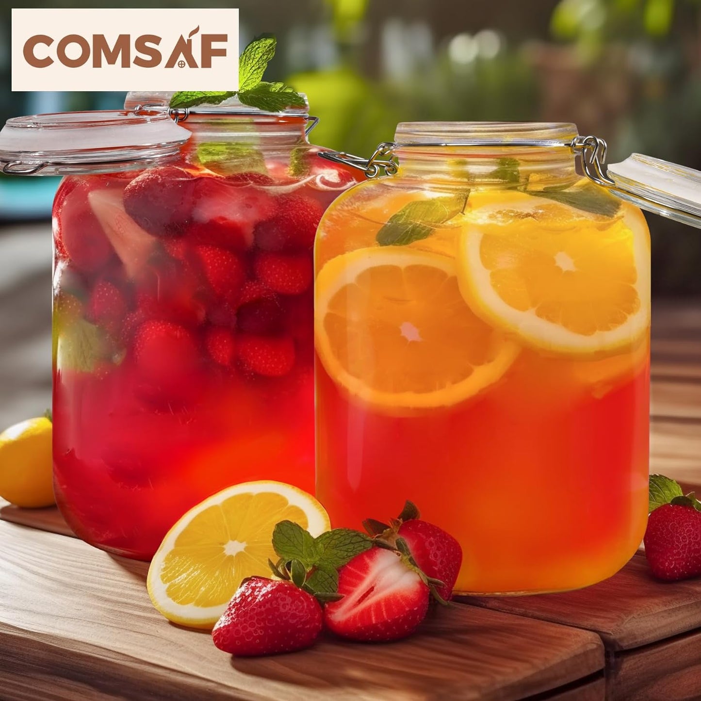 ComSaf Rice Container 152oz, Flour Sugar Storage Containers, Glass Jars with Airtight Lid, 1.17 Gallon Mason Jar, Large Storage Containers with Lids for Pickled Egg, Pasta, Cereal, Beans, Set of 2