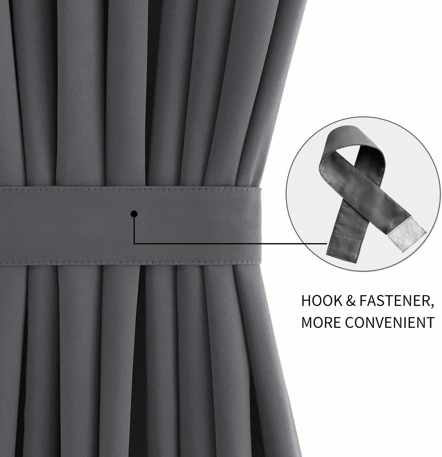 DWCN French Door Curtains – Rod Pocket Thermal Blackout Curtain for Doors with Glass Window, Kitchen and Patio Doors for Privacy, 54 X 72 Inches Long, 1 Curtain Panel with Tieback, Dark Grey