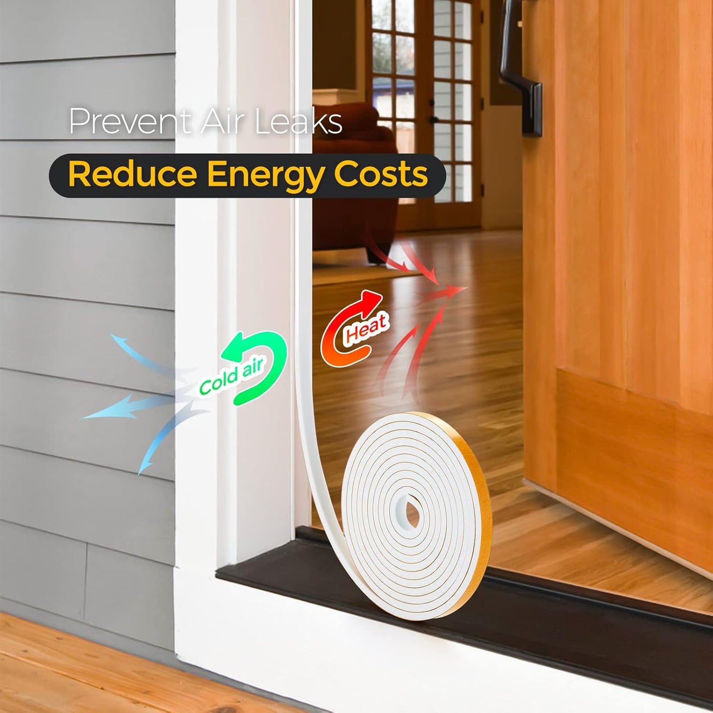 13 Feet Weather Stripping Door Seal, 1" Wide X 1" Thick Door Seal Strip High Density Foam Tape Adhesive Strip for Door Soundproofing,Window Insulation (1" x 1" x 13FT,White)