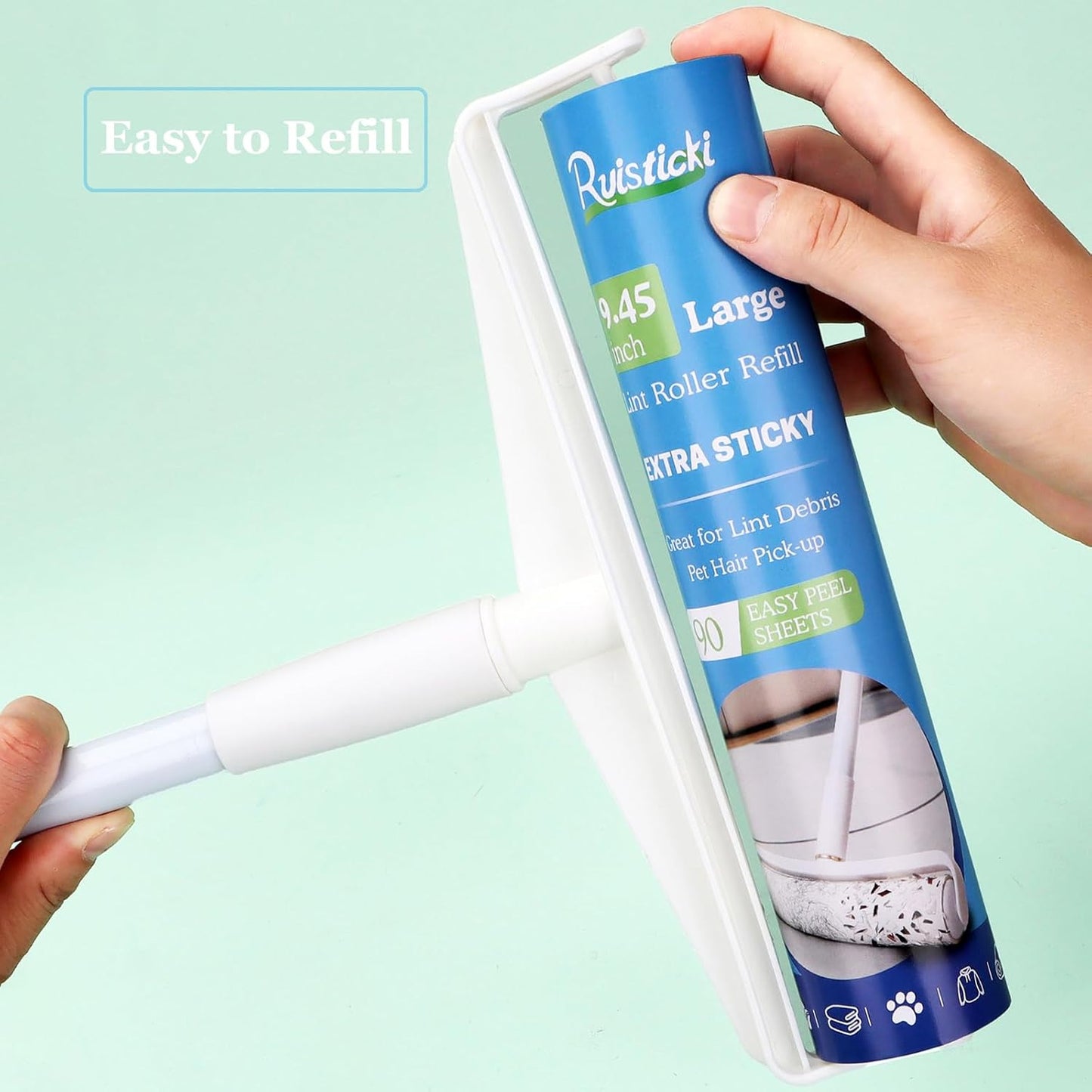 9.45 inch Lint Roller Refills for 9.4'' - 9.5'' Large Lint Rollers Extra Sticky Roller Refills Replacment for PetLovers Delomo and More Floor Rollers 90 Sheets per Refill, 4 Pack, 360 Sheets Total