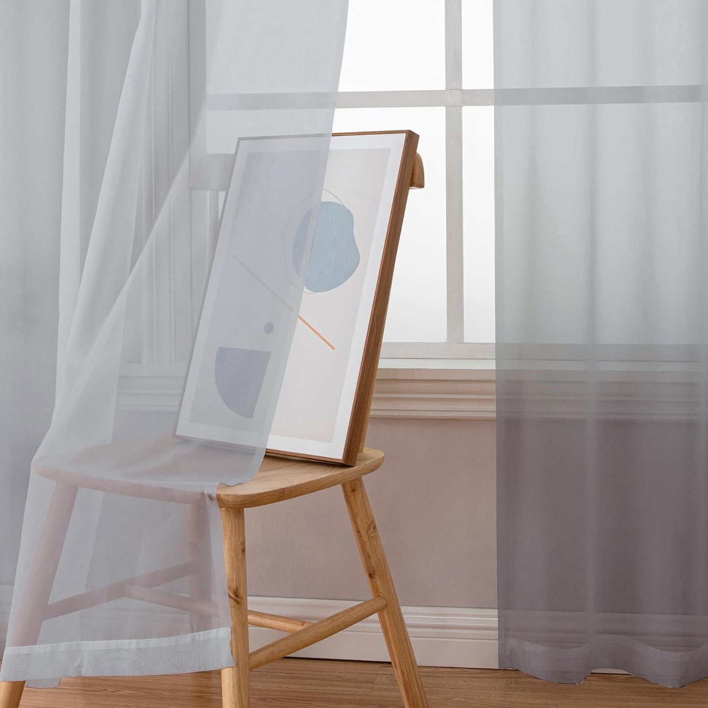 Chyhomenyc Light Grey Sheer Curtains 72 Inch Length 2 Panels, Light Filtering Soft Airy Rod Pocket Voile Window Curtain Drapes for French Door Bedroom Living Room, Each 42Wx72L Inches