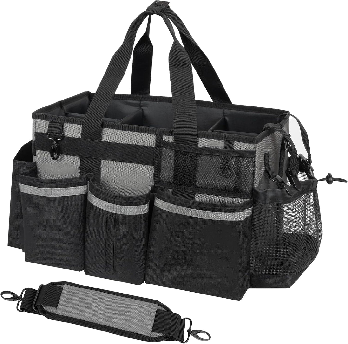 Wearable Cleaning Caddy, Cleaning Caddy Supplies Organizer with Handle & Shoulder Straps for Housekeepers, Under Sink & Car Cleaning Tool Organizers Bag with 4 Foldable Divider (MediumGrey)
