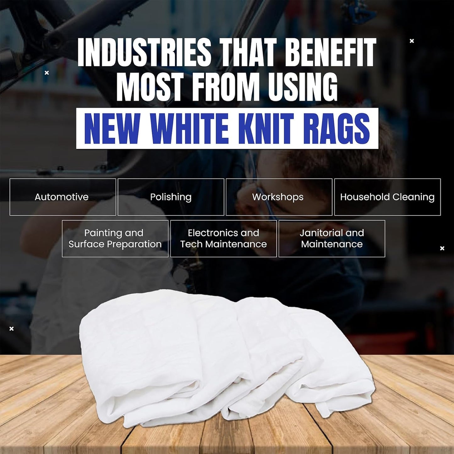 Premium White T-Shirt Cleaning Rags (600 lbs. Pallet 120x5 lbs. Bag) – White Cotton Rags for Cleaning, Staining, Painting, Oil, Grease & Dust Removal – Shop Rags Bulk for Multipurpose use