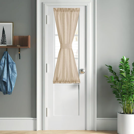 NICETOWN Linen Door Curtains 50 inch Length 1 Panel Farmhouse Kitchen Curtain Light Filtering Sidelight Covering, Door Blinds Tie Up Shade for Classroom Window, 1 Panel, 26 inch Wide, Anogra