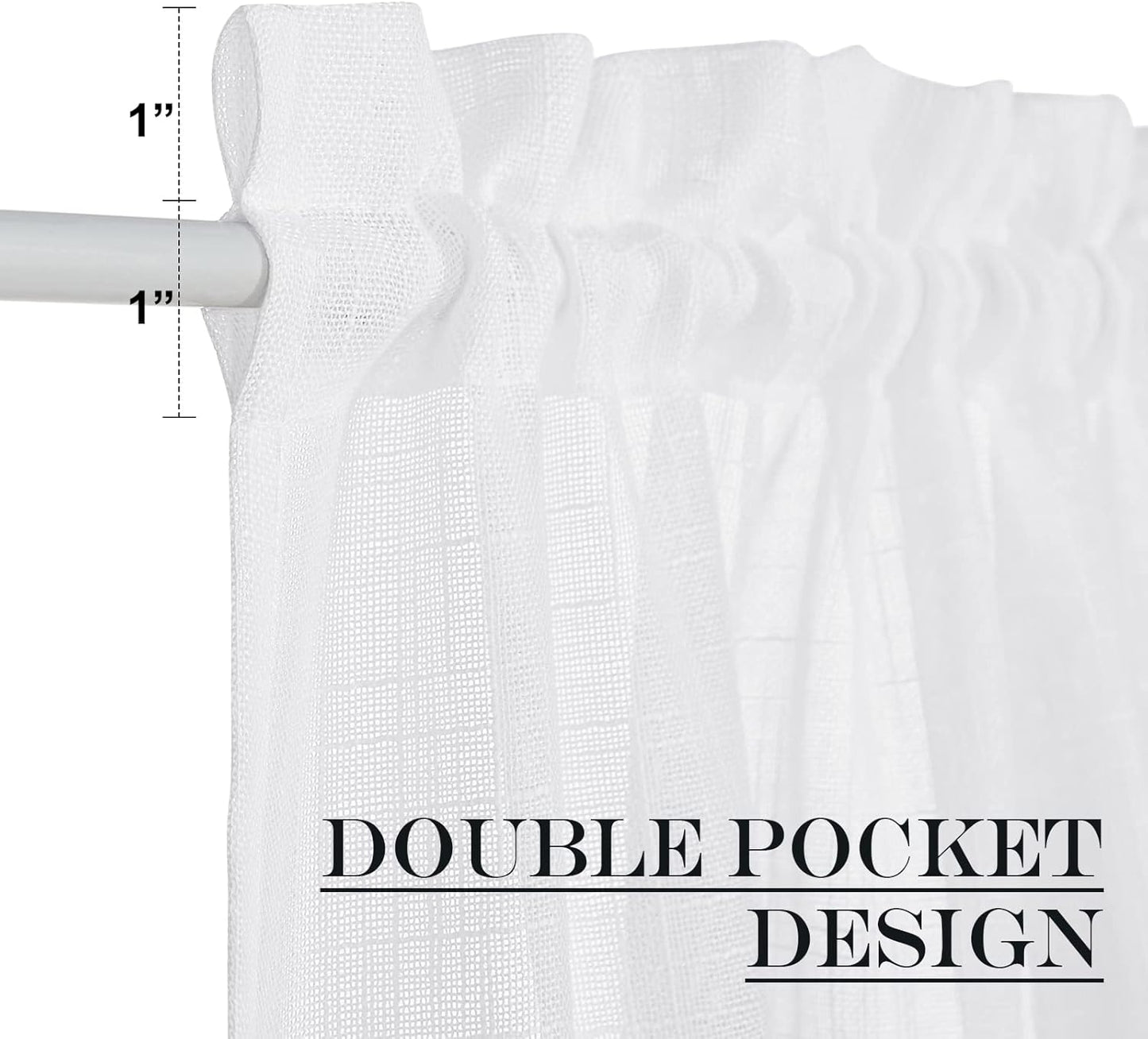 NICETOWN French Door Curtain Panel Linen Look Classroom Window Shade Sidelight Filtering 72 Inches White Sheer Curtains for Front Doors with Tieback, 36 Inches Wide, Sold in 1 PC