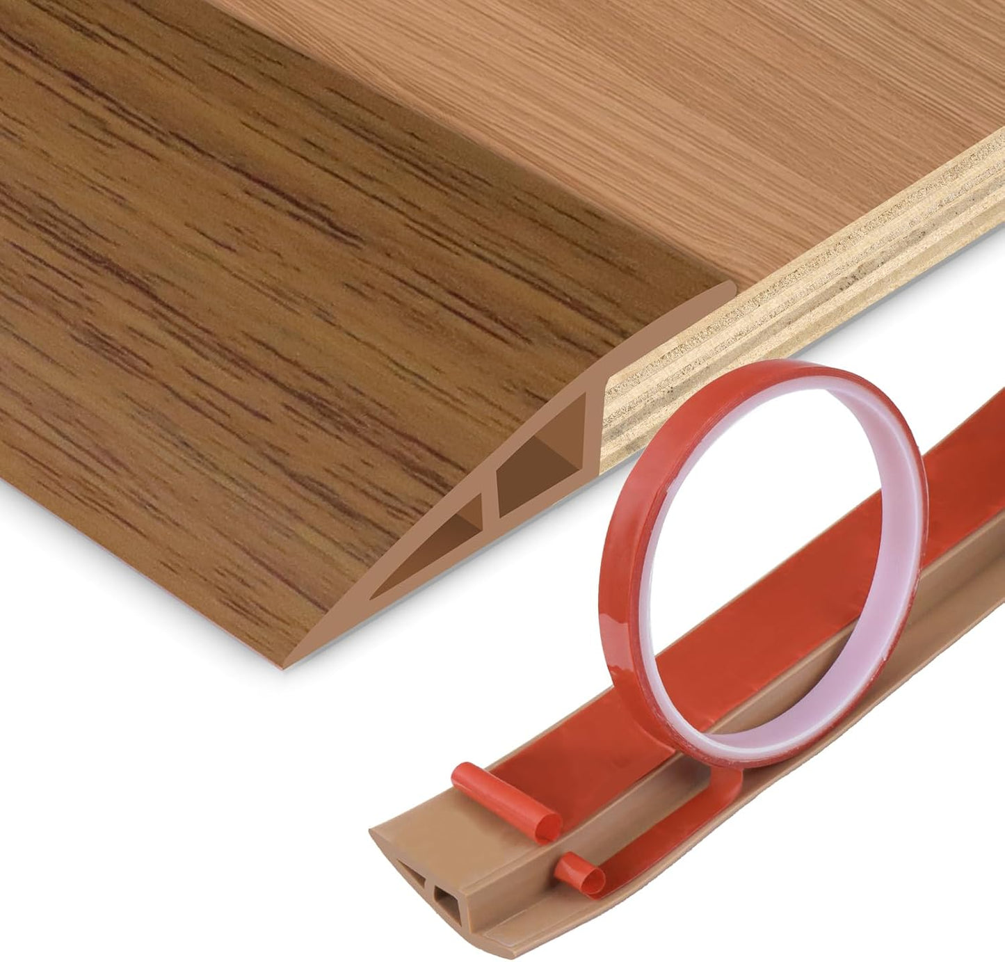 Floor Transition Strip Vinyl Door Threshold Ramp Self Adhesive Carpet Edging Strip Doorway Edge Trim, Overlap Edge Reducer for Laminate Carpet, Floor, Tile (Orange Oak, 3/5" to 4/5", 3.3Ft)