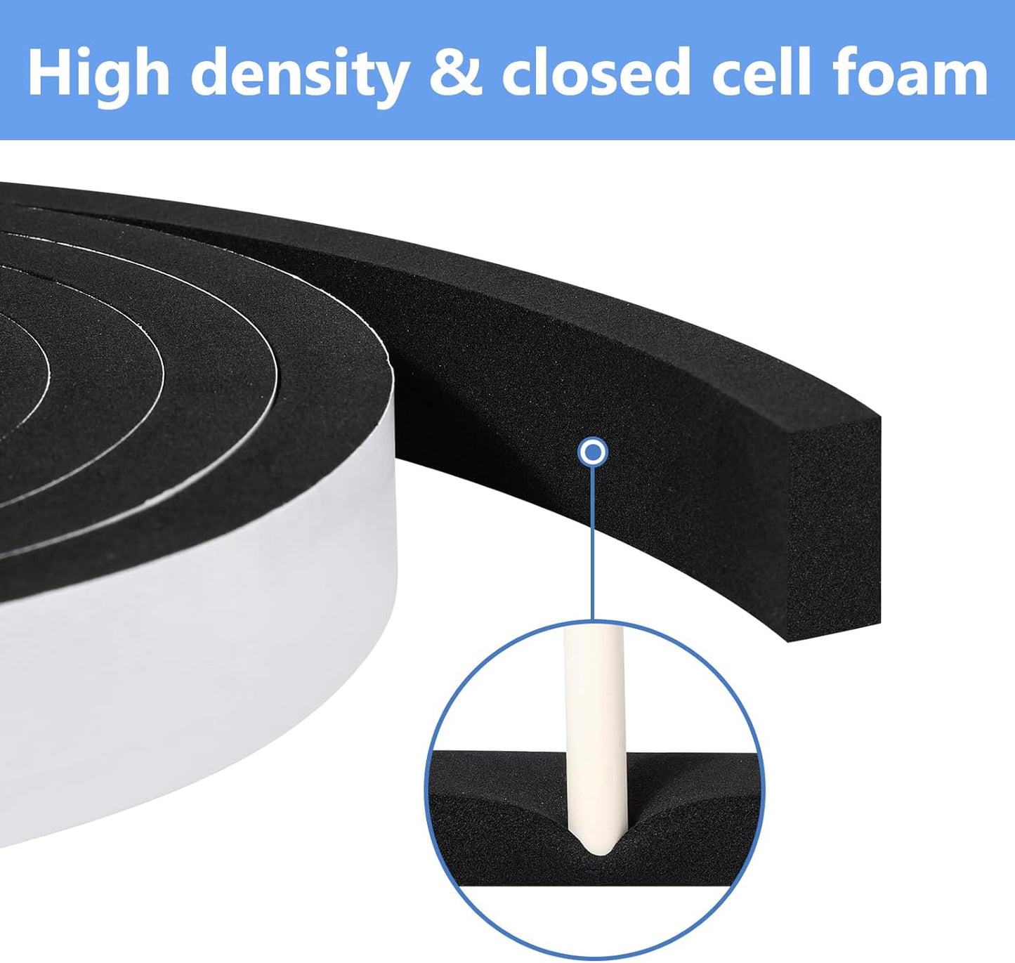 Weather Stripping Door Seal Strip (3/5 Inch X 1/4 Inch X 16Feet), Strong Adhesive, Lightproof, Soundproof, Weatherproof Foam Tape Insulation for Sliding Door, Front Door Frame, Windows- Black
