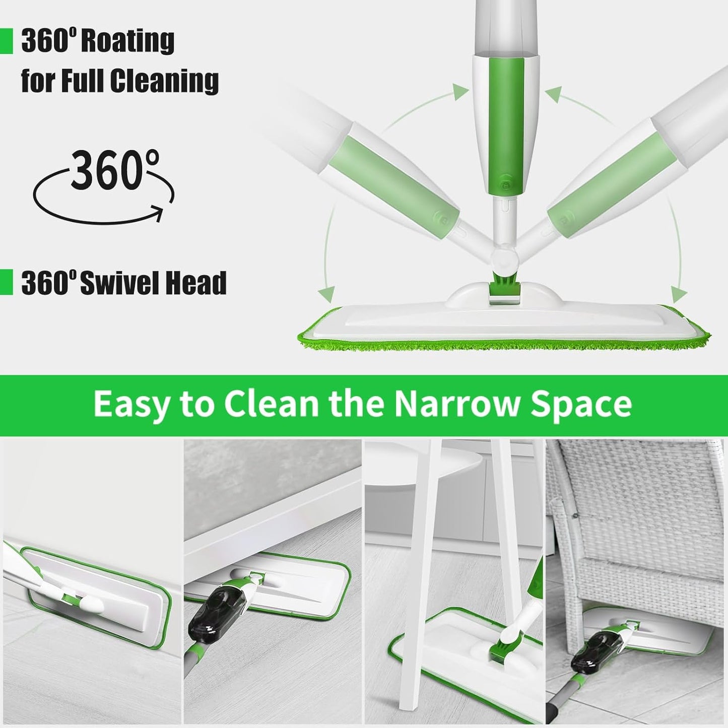 Mops for Floor Cleaning Wet Spray Mop with 14 oz Refillable Bottle and 3 Washable Microfiber Pads Home or Commercial Use Dry Wet Flat Mop for Hardwood Laminate Wood Ceramic