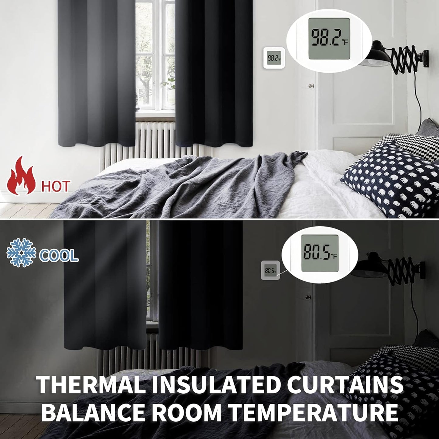 BGment Rod Pocket Blackout Curtains for Bedroom - Thermal Insulated Room Darkening Curtain for Living Room, 70 x 63 Inch, 2 Panels, Black