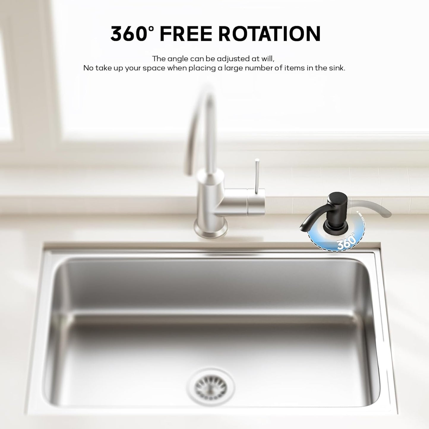 SAMODRA Built-in Kitchen Sink Soap Dispenser with Extension Tube Kit - Matte Black Finish, Leak-Proof Design, No Top Refill Required (39" Tube)