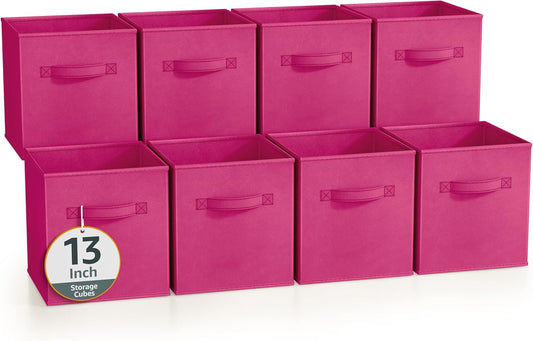 Sorbus 13 Inch Storage Bins - Sturdy Collapsible Fabric Storage Cubes with Handle - 8 Foldable Baskets for Organizing Clothes, Toys, Books - Storage Baskets for Shelves, Closets