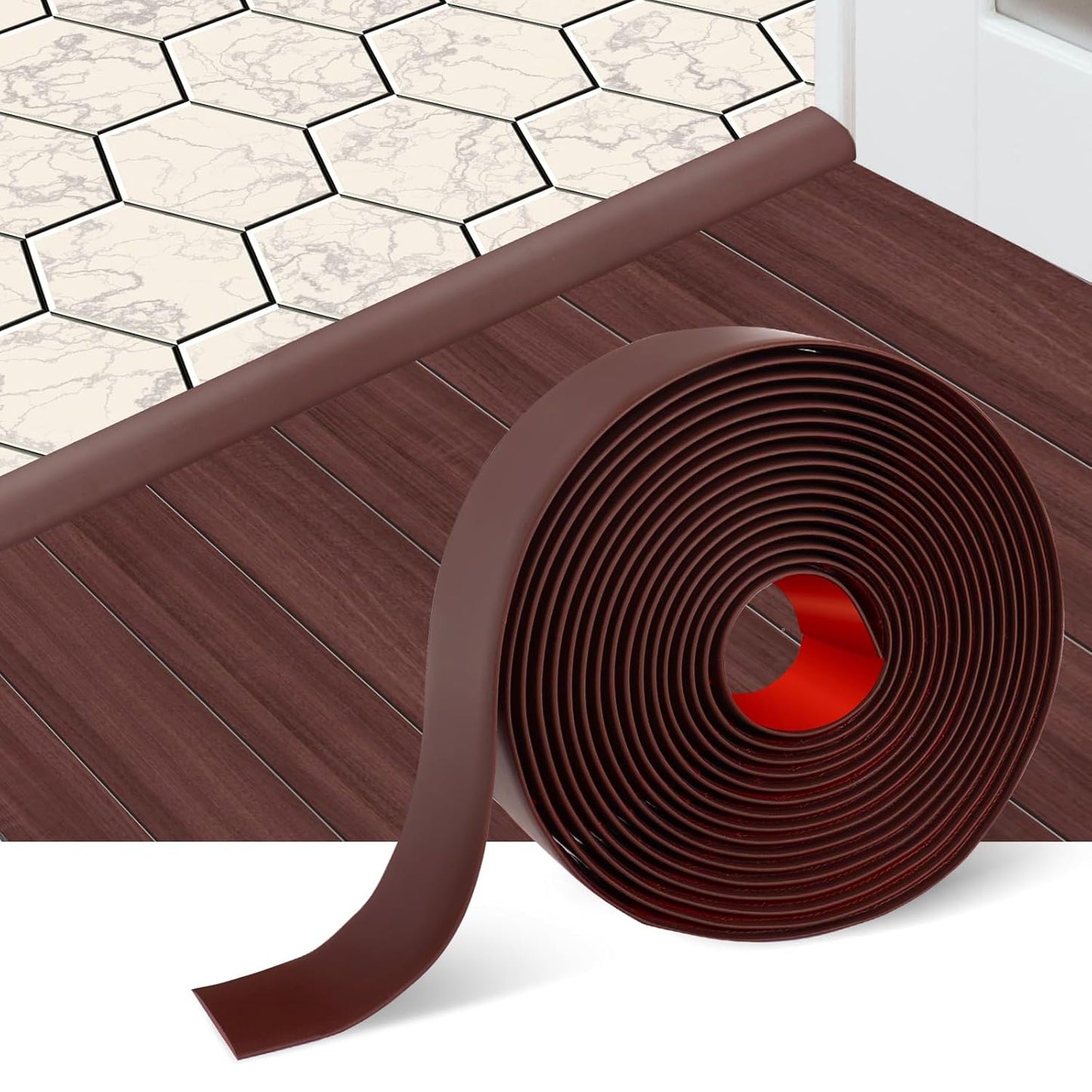 Floor Transition Strip Self Adhesive Floor Cover Strips Laminate 1.57" Wide Vinyl Flat Divider Transitions (4cm, 10Ft, Brown)