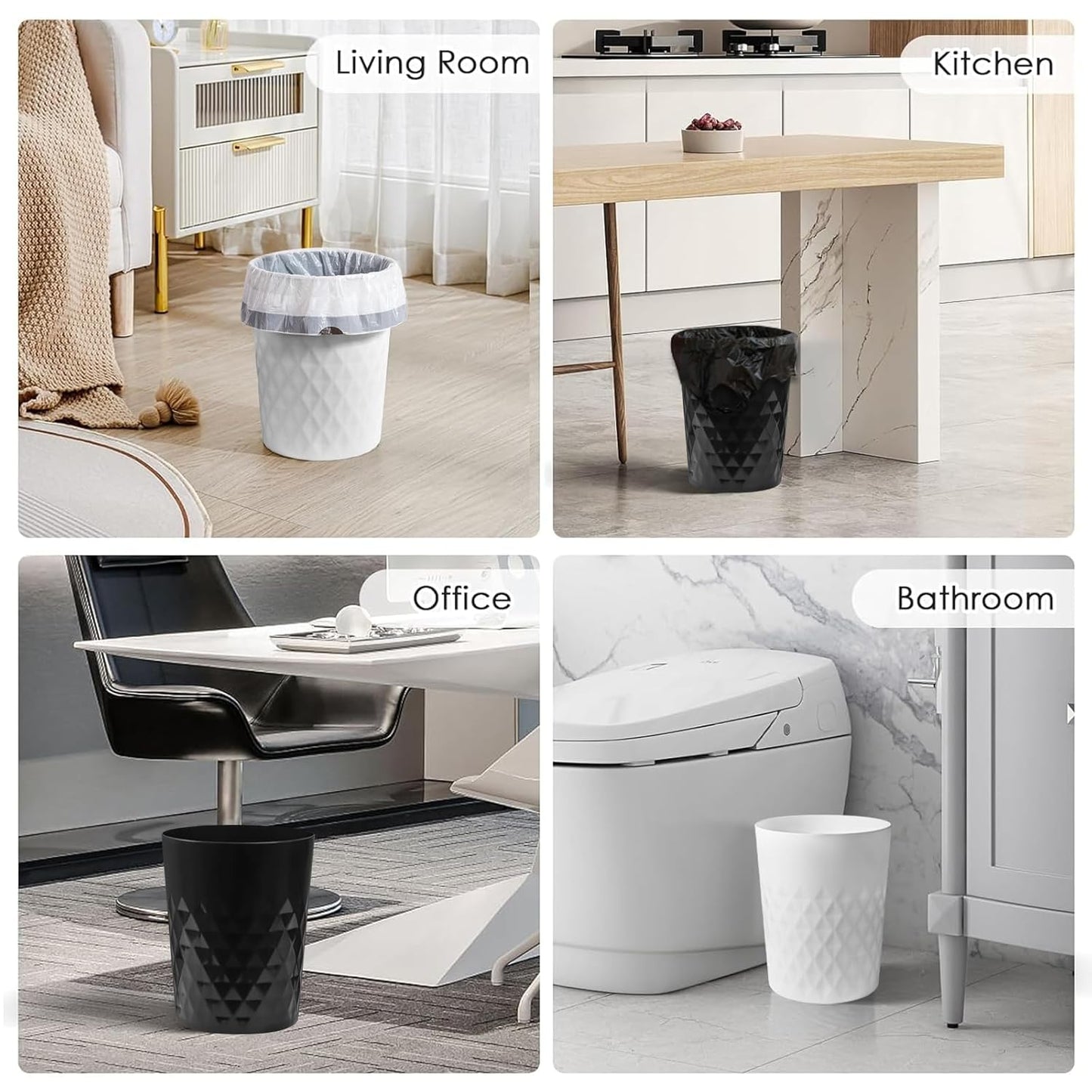YGJT Small Trash Can, 3 Pack 1.8 Gallons Bathroom Trash Can, Slim Waste Basket, Round Garbage Can, Plastic Trash Bin for Kitchen, Dorm, Bedroom, Office, Living Room, Study, Compact Spaces