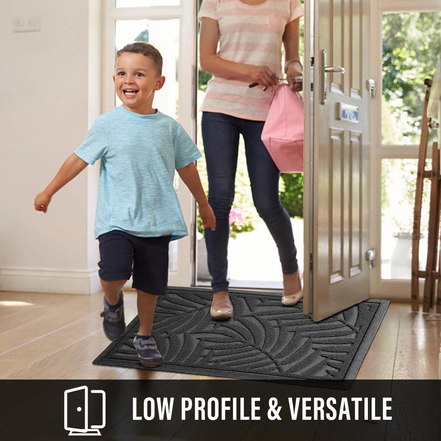 Front Door Mat, Absorbent Resist Dirt Welcome Door Mat Indoor Outdoor, Waterproof Doormat, Sturdy Non Slip Backing, Fade Resistant, Low Profile Entry Mat for Entryway, 36×24, Grey