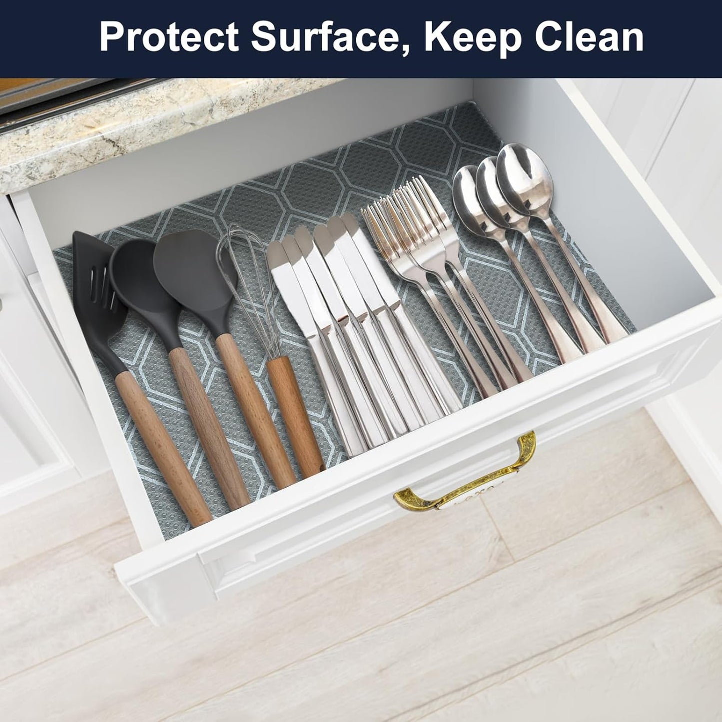 Non-Adhesive Shelf Liner Roll - Waterproof No-Slip Drawer & Cabinet Mat for Kitchen, Refrigerator, Bathroom, Easy to Cut EVA Drawer & Shelf Liners, 12" x 118", Grey