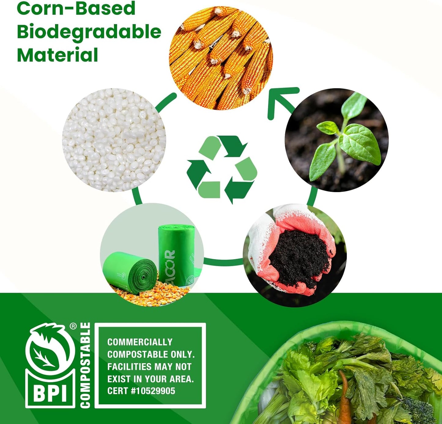 13 Gallon Compostable Trash Bags,50 Count, Heavy Duty Tall Kitchen Food Scrap Waste Bag,Certified BPI and ASTM D6400 Standard