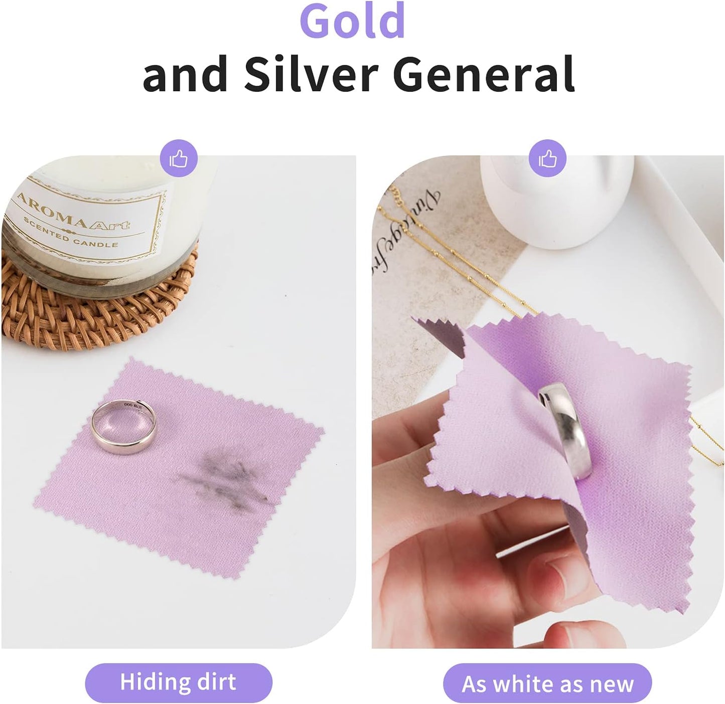 CATIFLIN 100pcs Premium Jewelry Cleaning Cloth, Silver Polishing Cloth Individually Wrapped, for Sterling Silver, Gold, Brass, Silverware, Coin, Ring, Watch and More (Purple, 3.15" x 3.15")