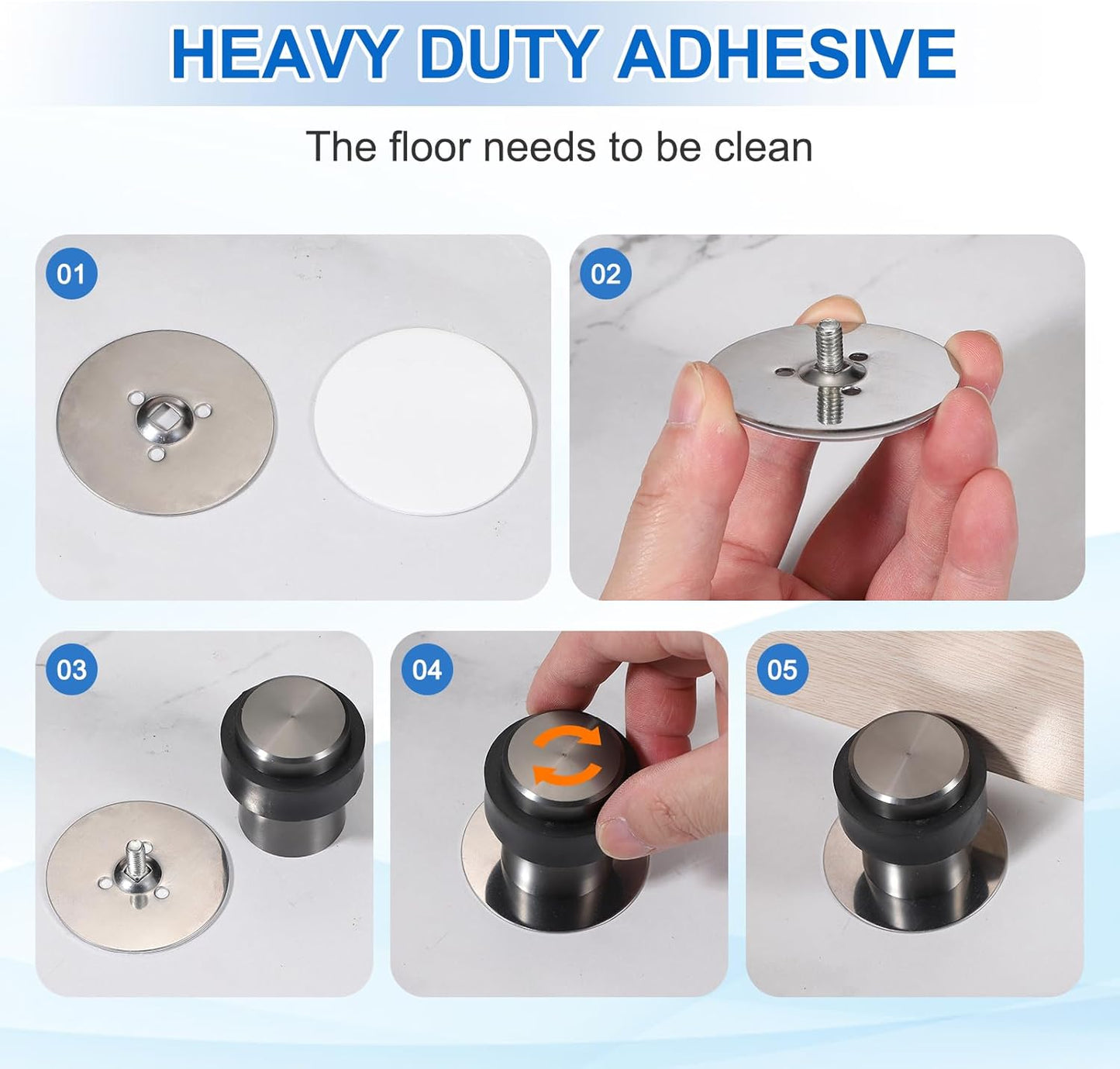 PATIKIL 2Set Round Door Stoppers, 46mm Stainless Steel Door Stop Doorstop Wedge Metal Cylinder Self Adhesive with Screw for Bottom of Door Floor Inside, Gray