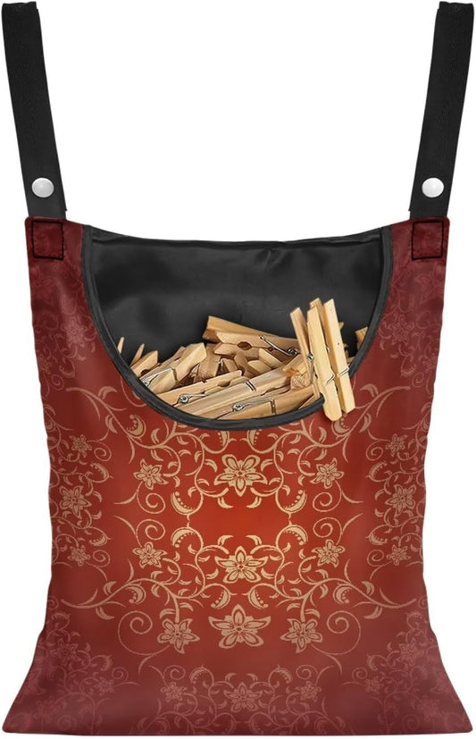 Home Outdoor Clothespin Holder - Windproof & Water Resistant Storage Bag - Commercial Quality Hanging Organizer for Laundry Businesses Classic Flower Pattern Print 14.5x12in